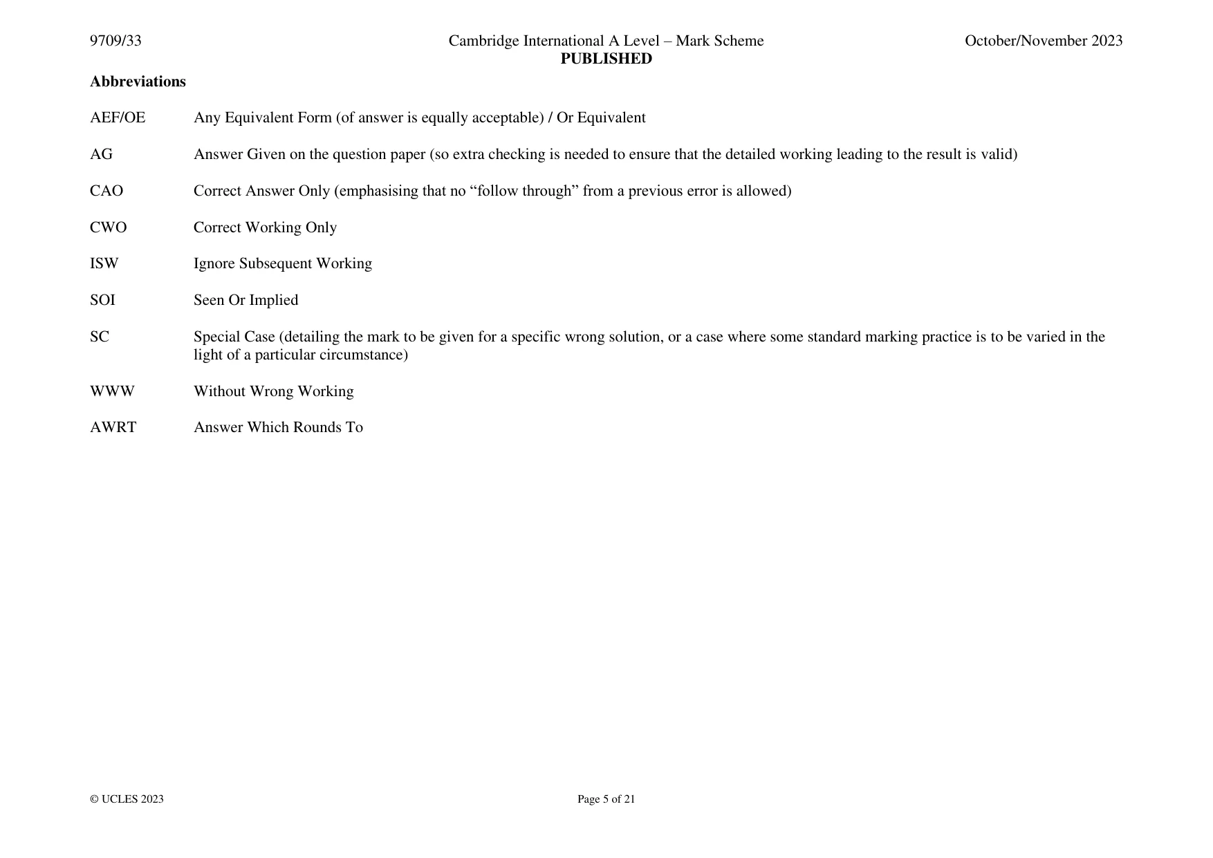 Mark scheme, page 5 of 21