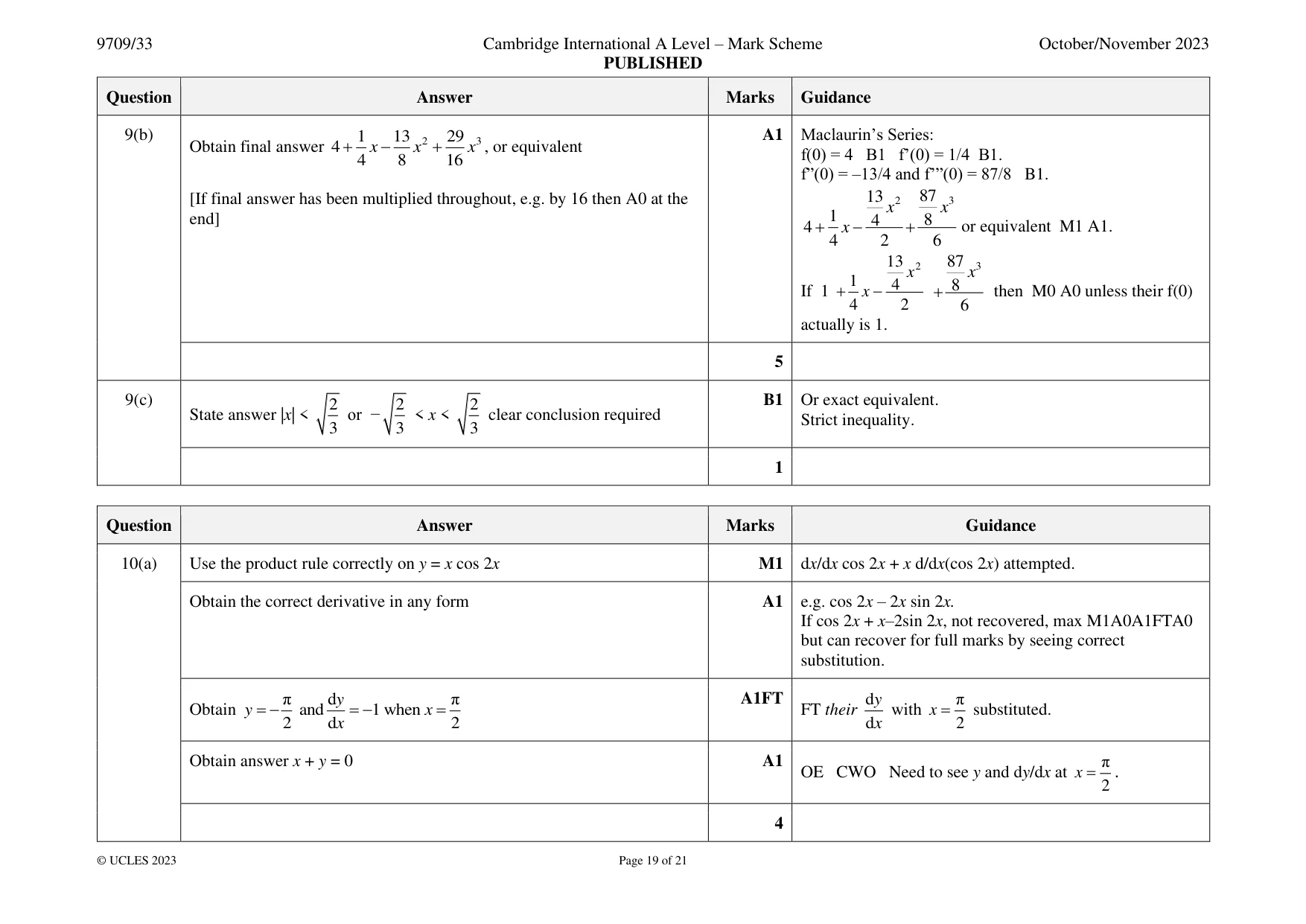Mark scheme, page 19 of 21