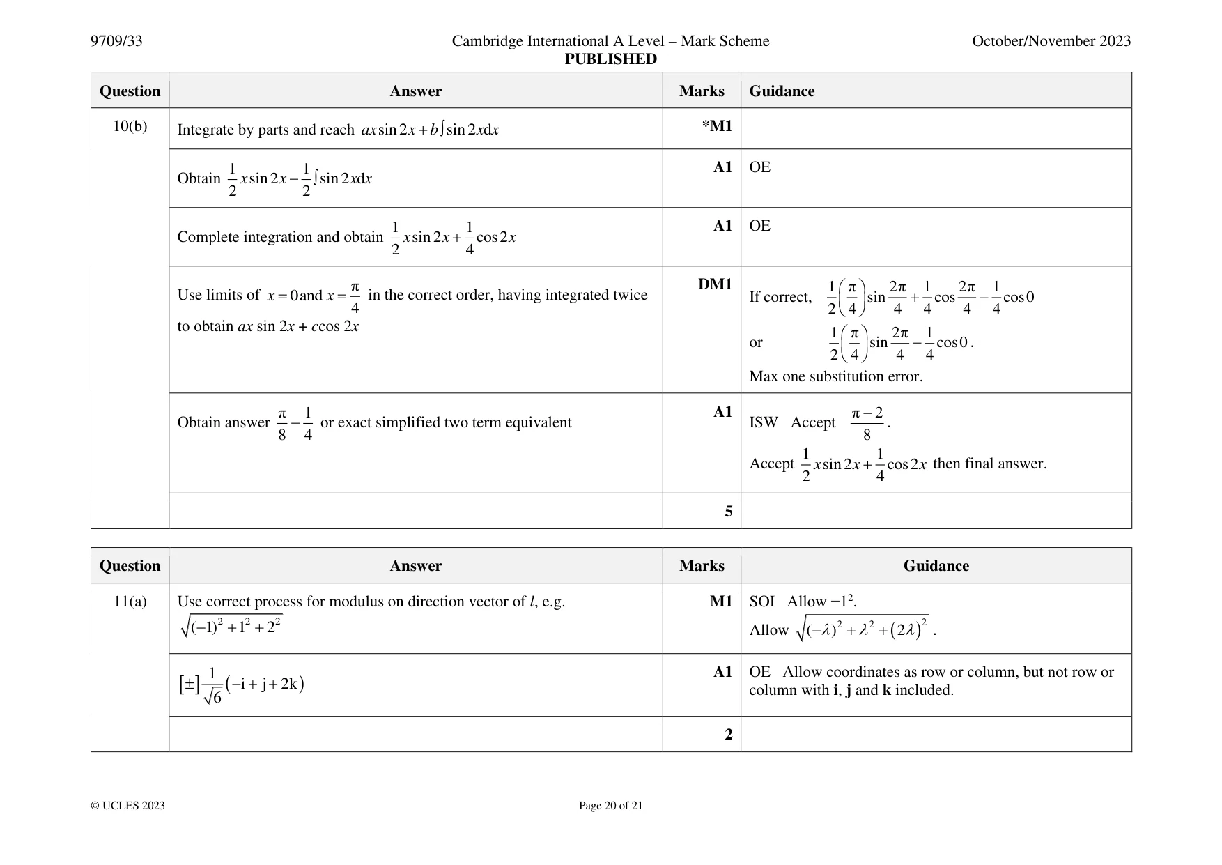 Mark scheme, page 20 of 21