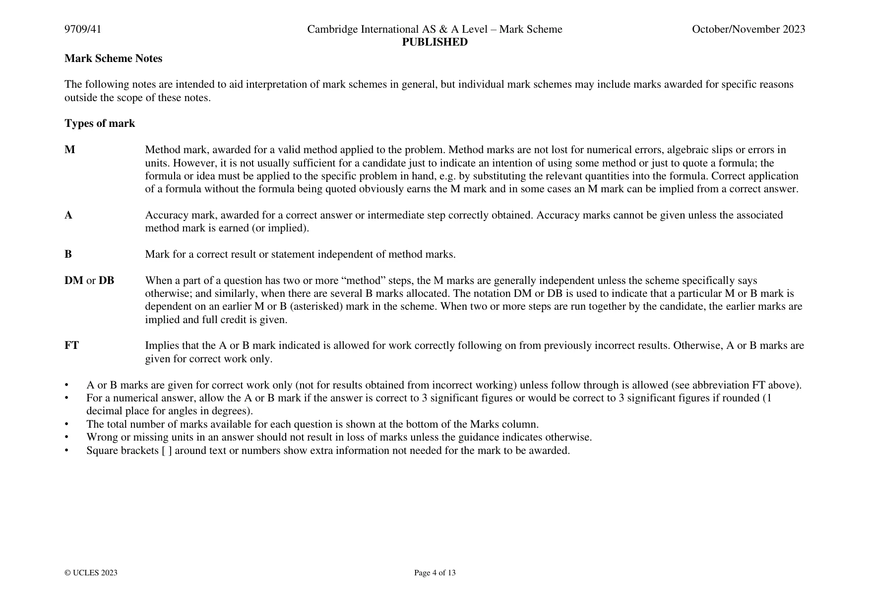 Mark scheme, page 4 of 13