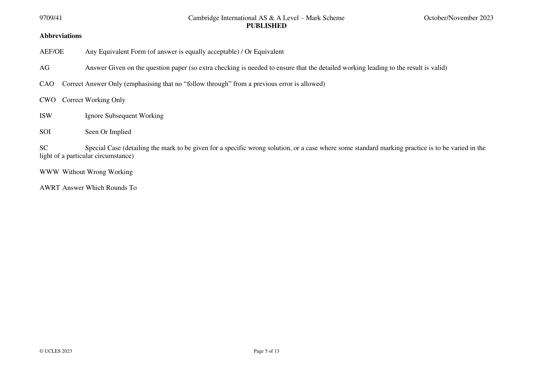 Mark scheme, page 5 of 13