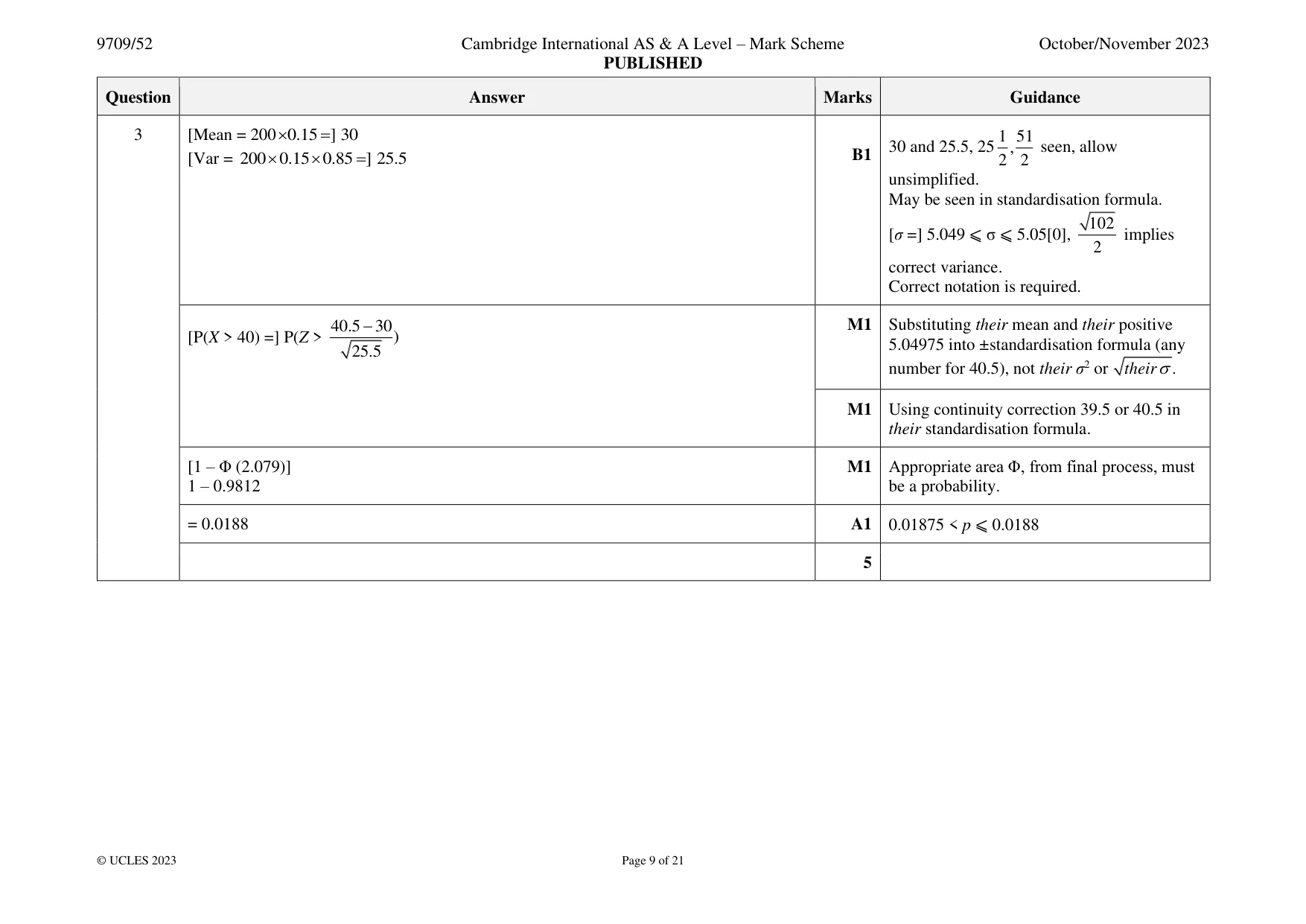Mark scheme, page 9 of 21