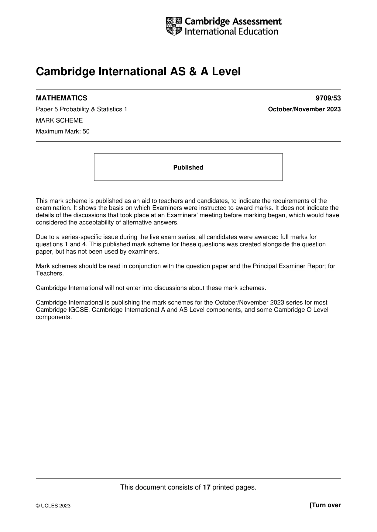 Mark scheme, page 1 of 17