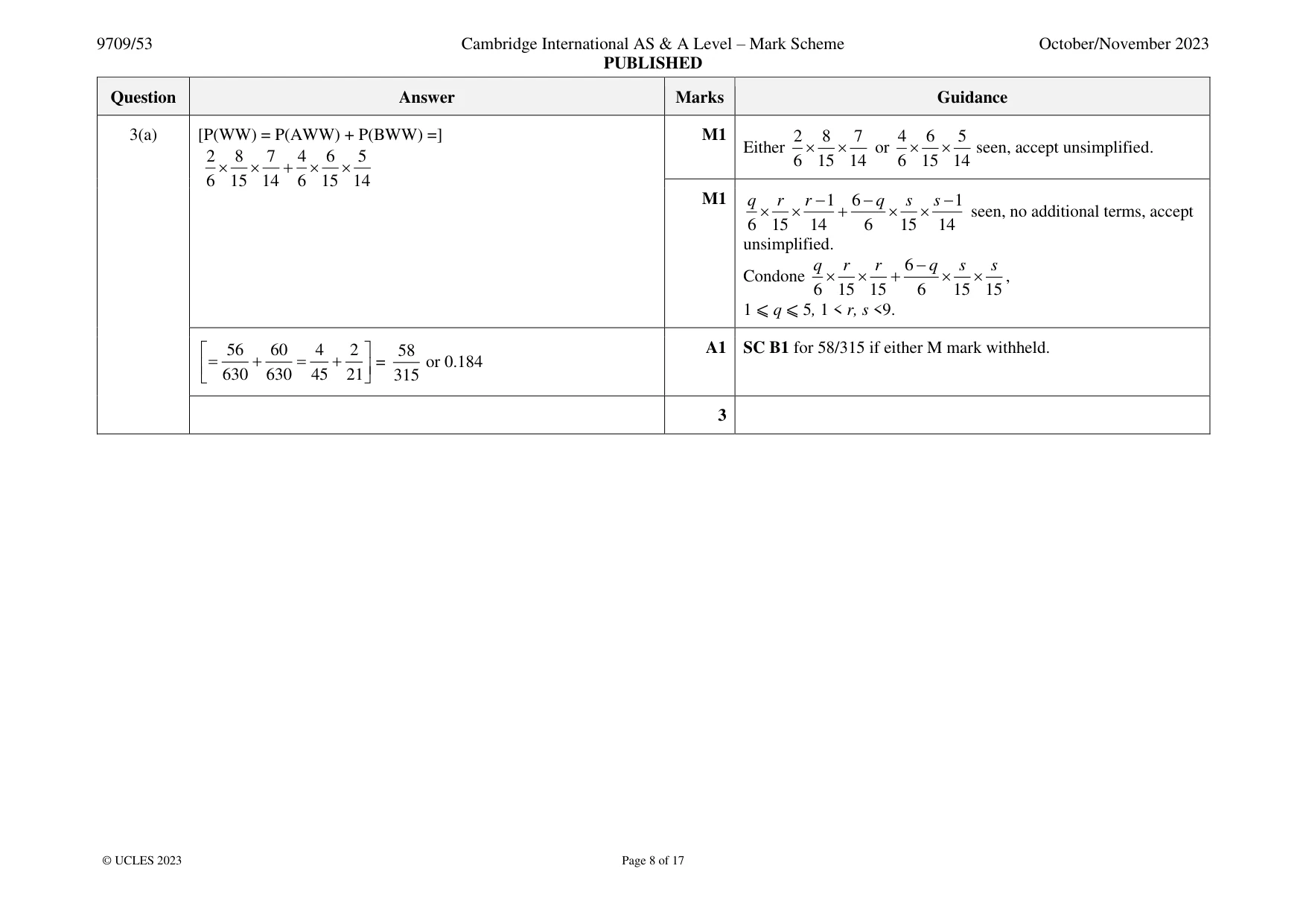 Mark scheme, page 8 of 17