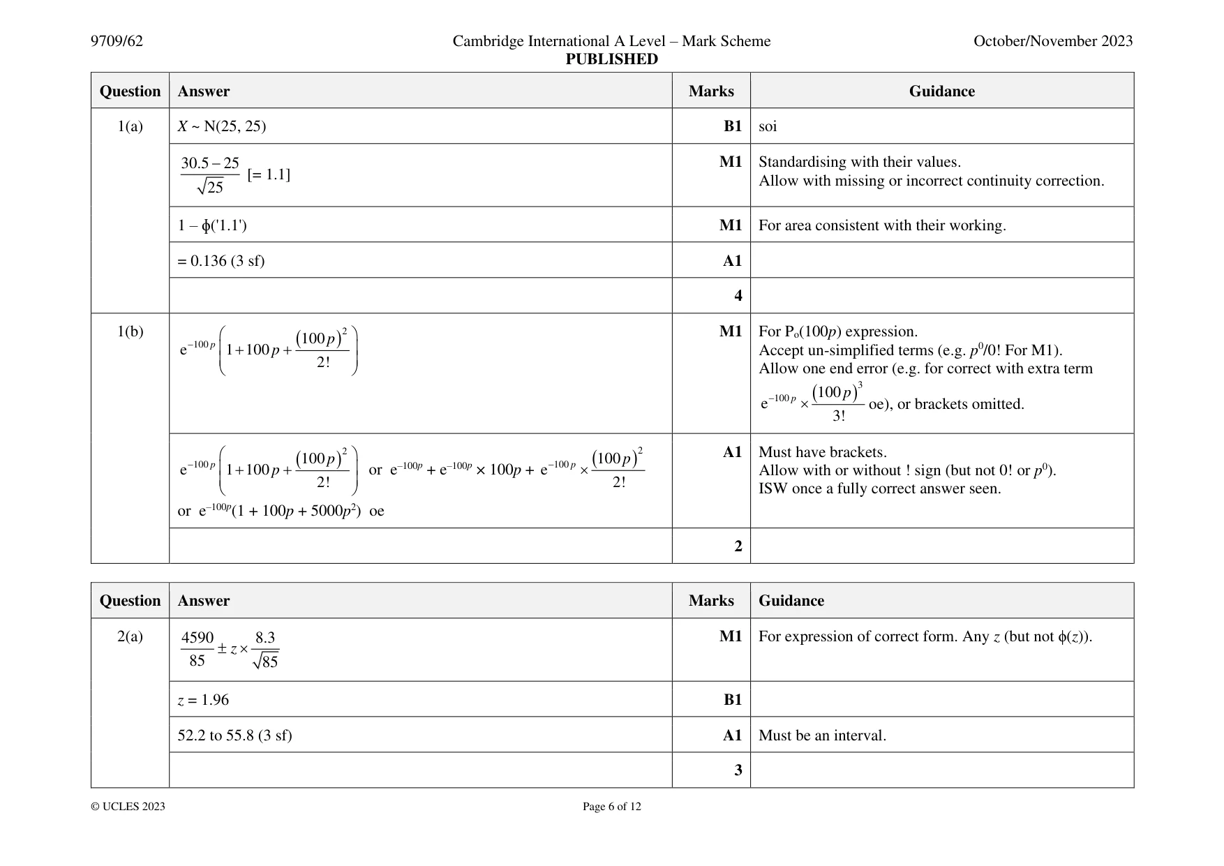 Mark scheme, page 6 of 12