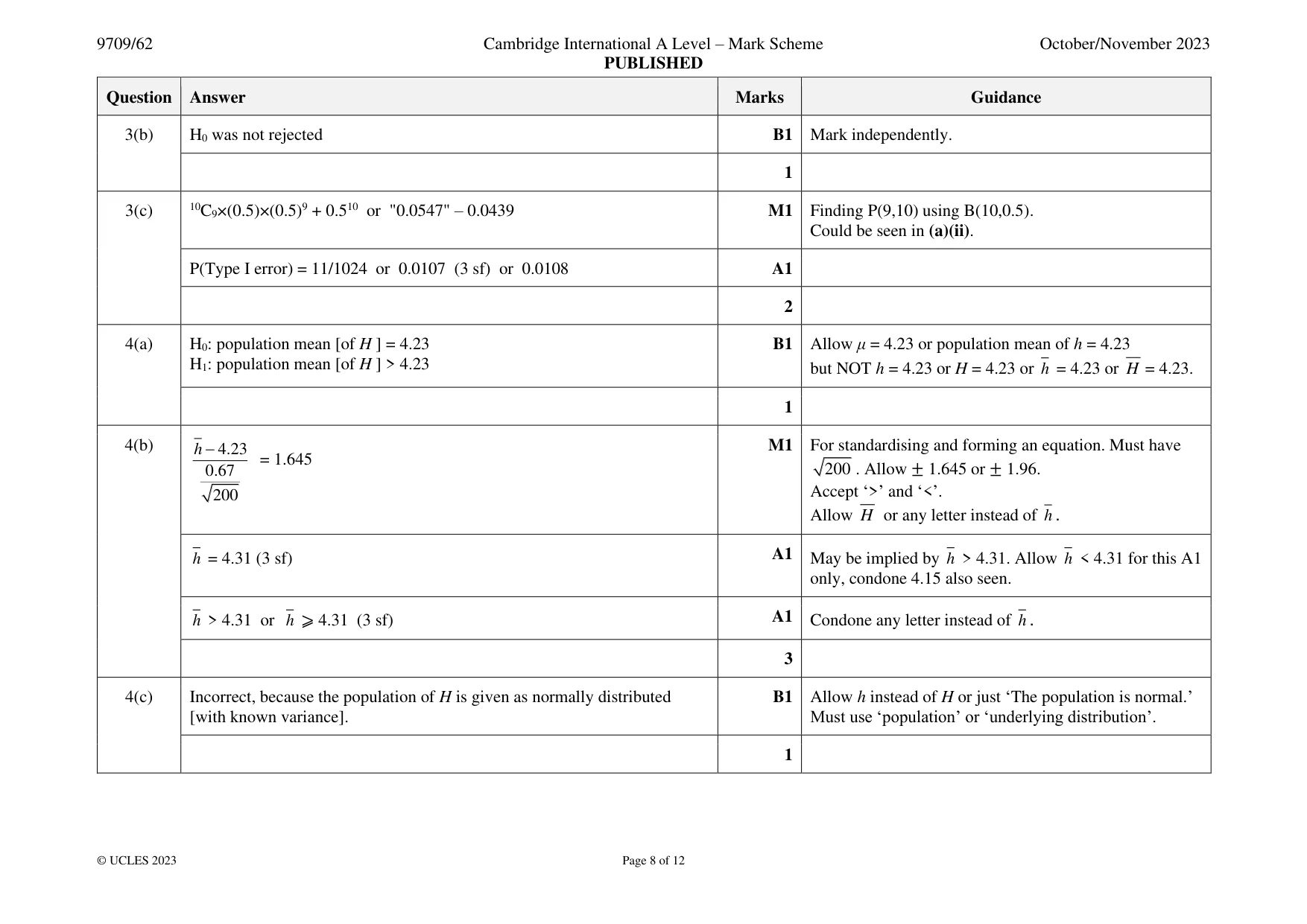 Mark scheme, page 8 of 12