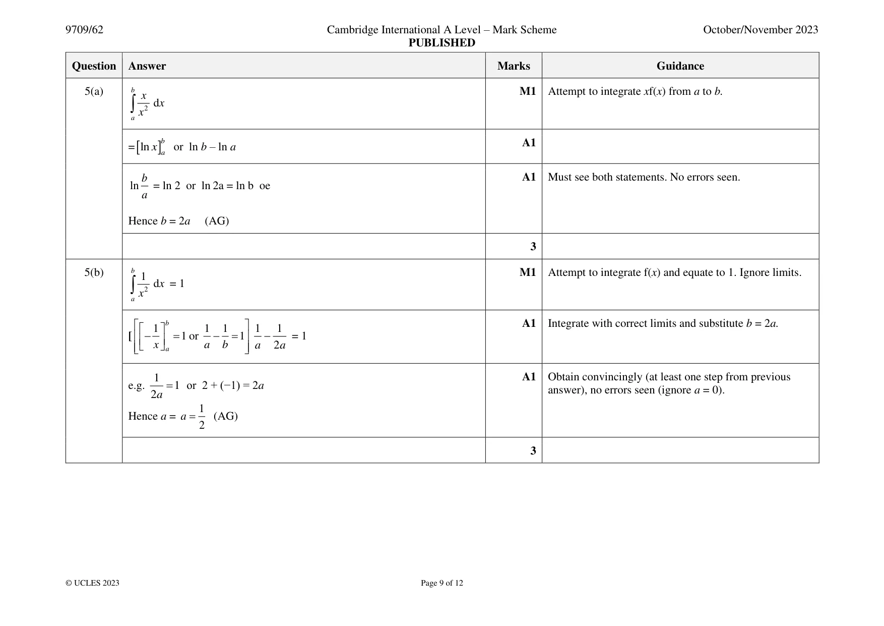 Mark scheme, page 9 of 12