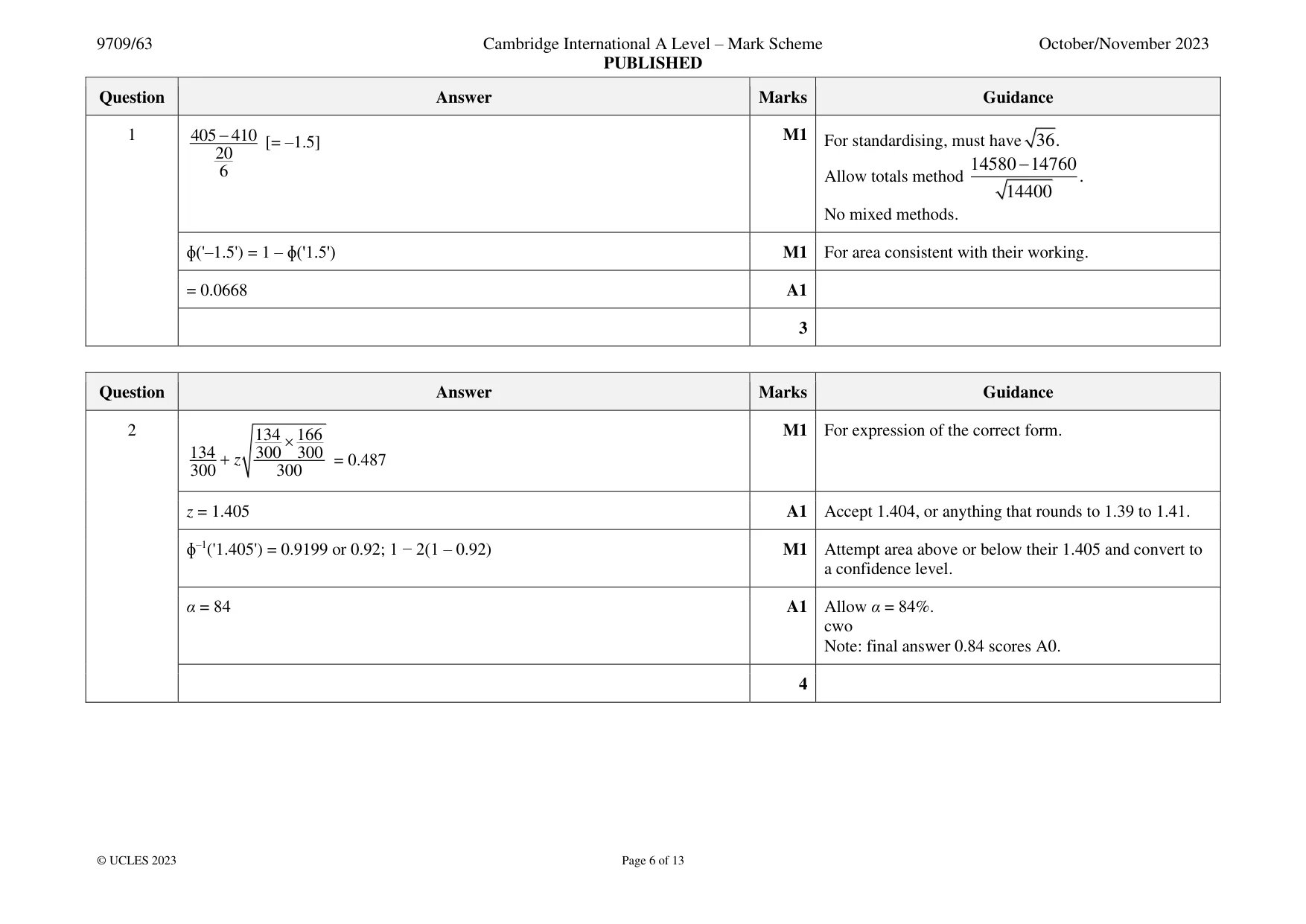 Mark scheme, page 6 of 13
