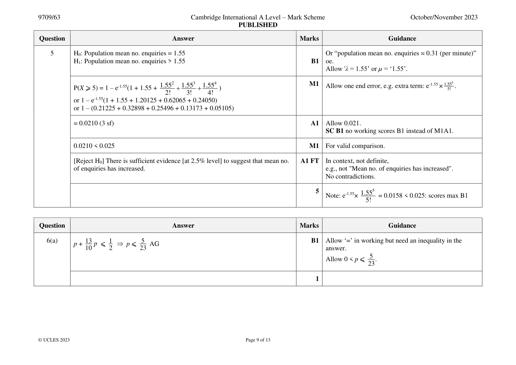 Mark scheme, page 9 of 13