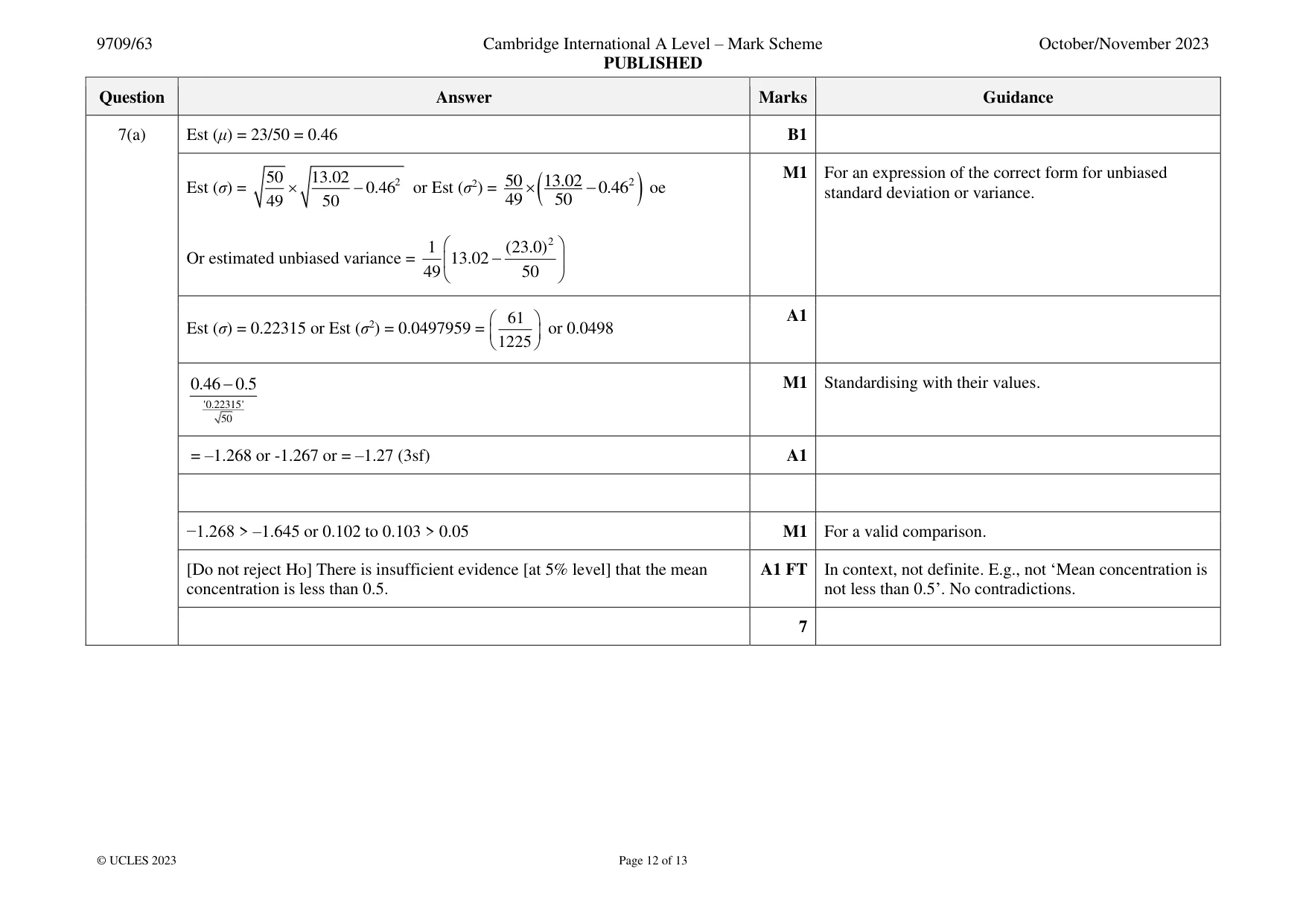 Mark scheme, page 12 of 13