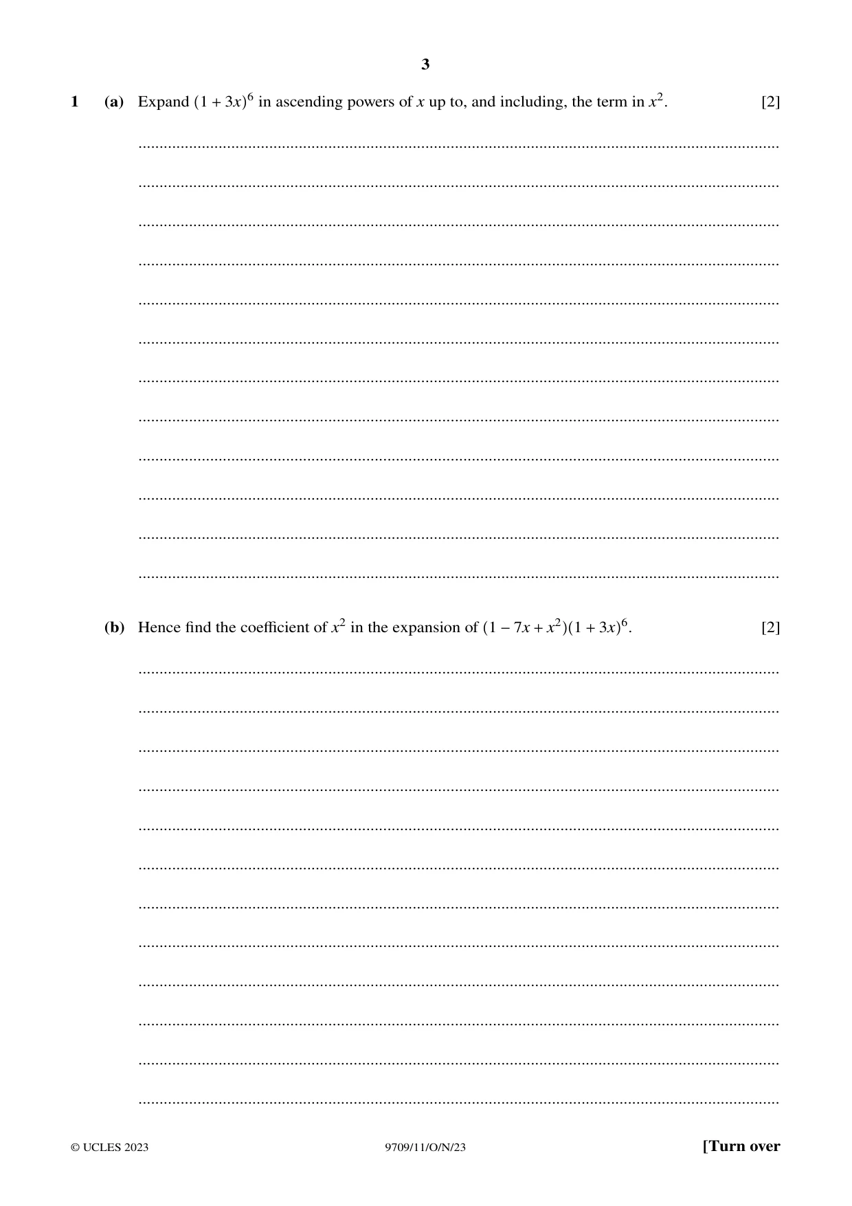 Cambridge A Level Mathematics 9709 2023 Oct/Nov Paper 1 · Variant 1 question paper, page 3 of 20
