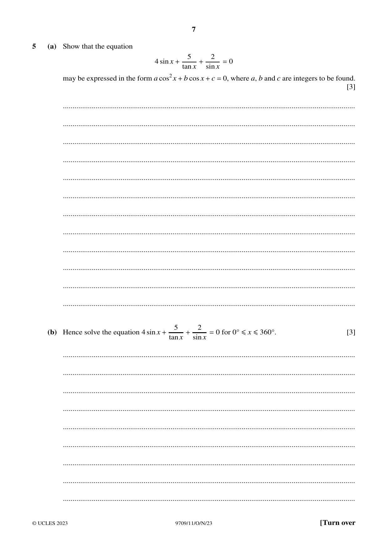 Cambridge A Level Mathematics 9709 2023 Oct/Nov Paper 1 · Variant 1 question paper, page 7 of 20