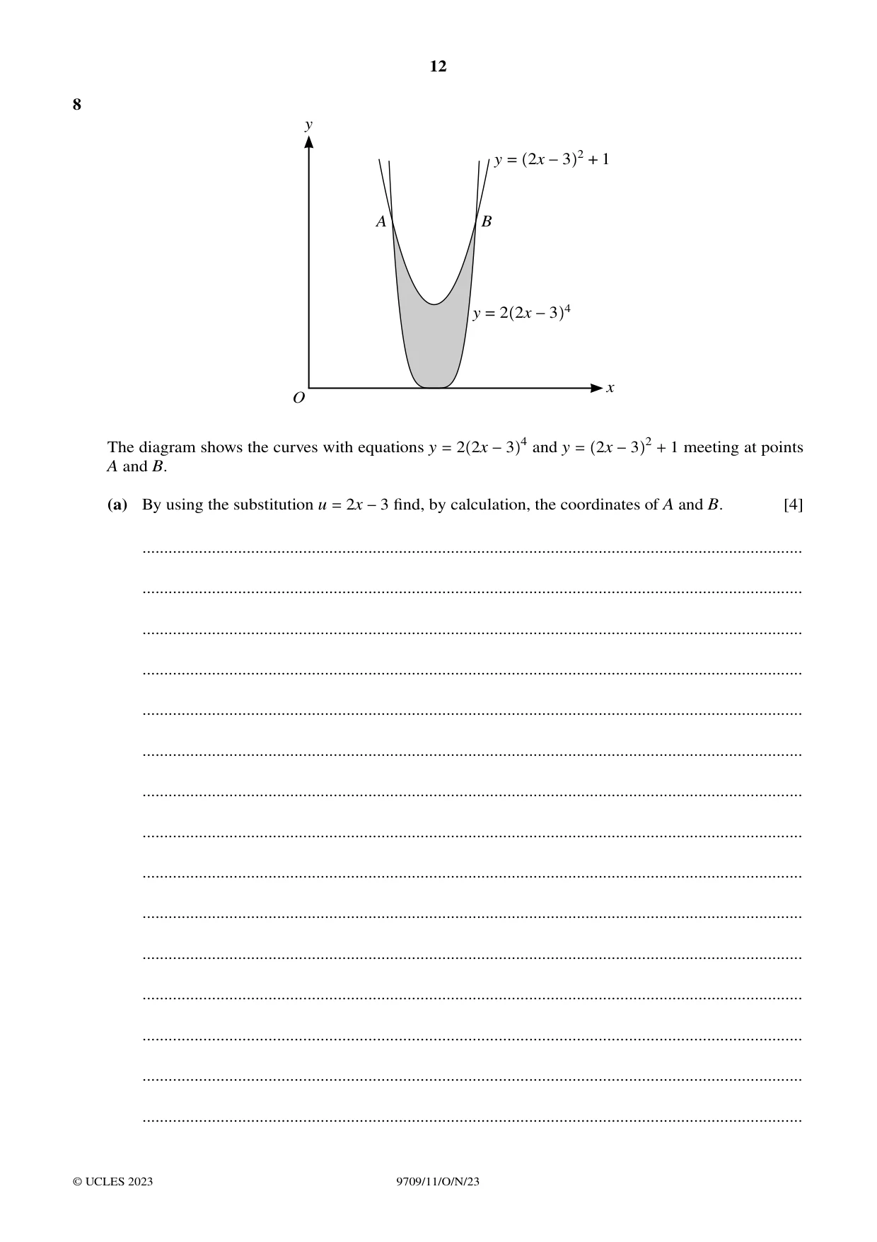 Cambridge A Level Mathematics 9709 2023 Oct/Nov Paper 1 · Variant 1 question paper, page 12 of 20