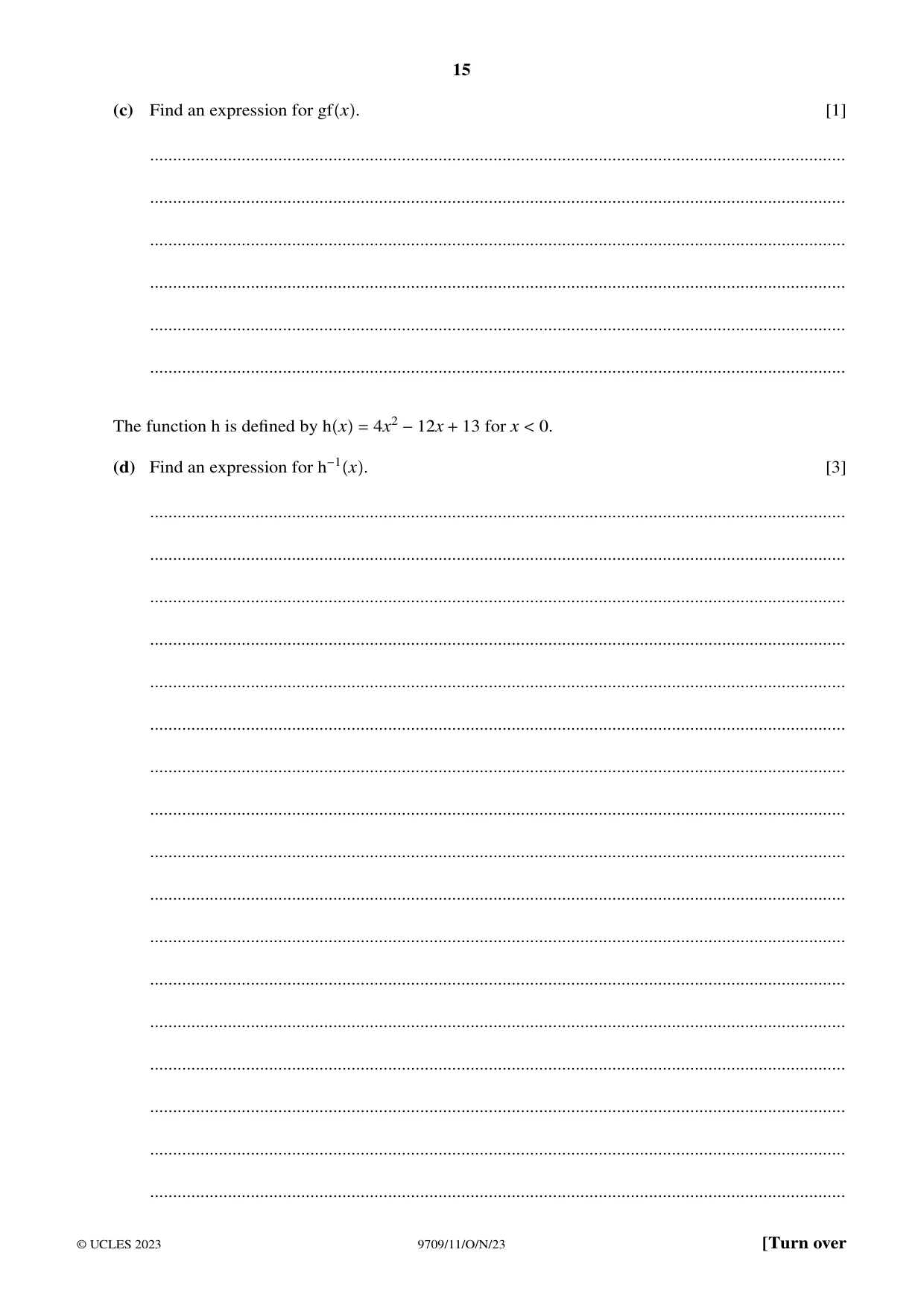 Cambridge A Level Mathematics 9709 2023 Oct/Nov Paper 1 · Variant 1 question paper, page 15 of 20