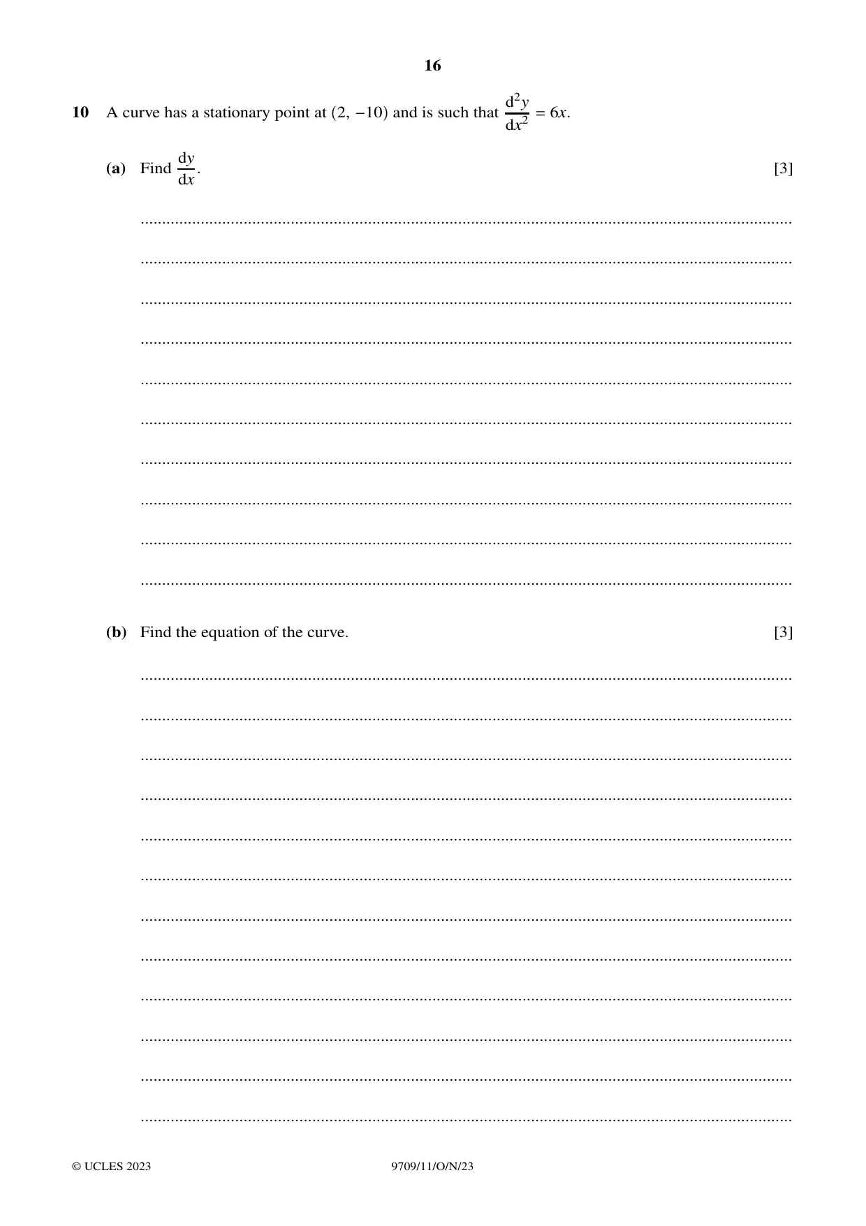 Cambridge A Level Mathematics 9709 2023 Oct/Nov Paper 1 · Variant 1 question paper, page 16 of 20