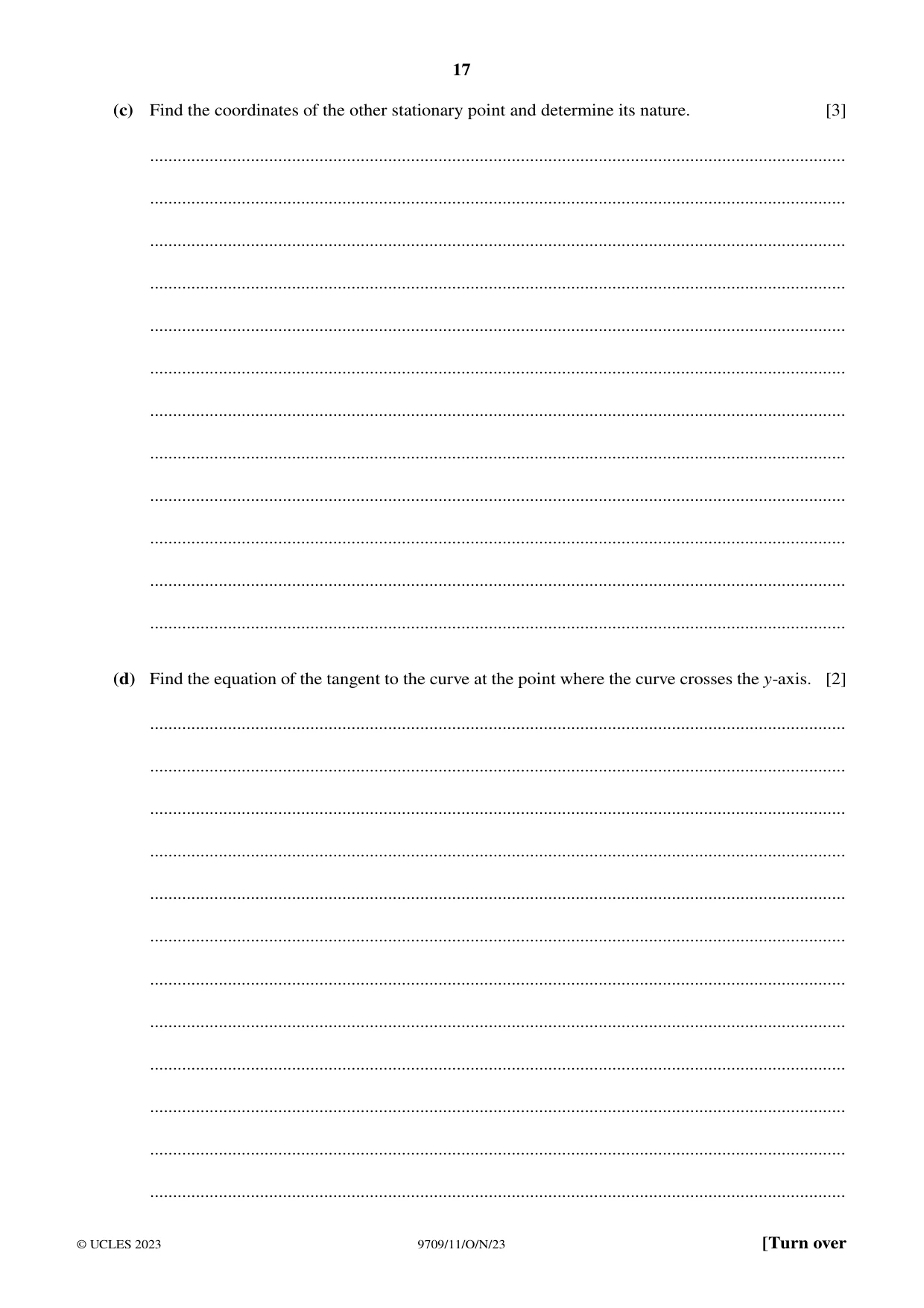 Cambridge A Level Mathematics 9709 2023 Oct/Nov Paper 1 · Variant 1 question paper, page 17 of 20