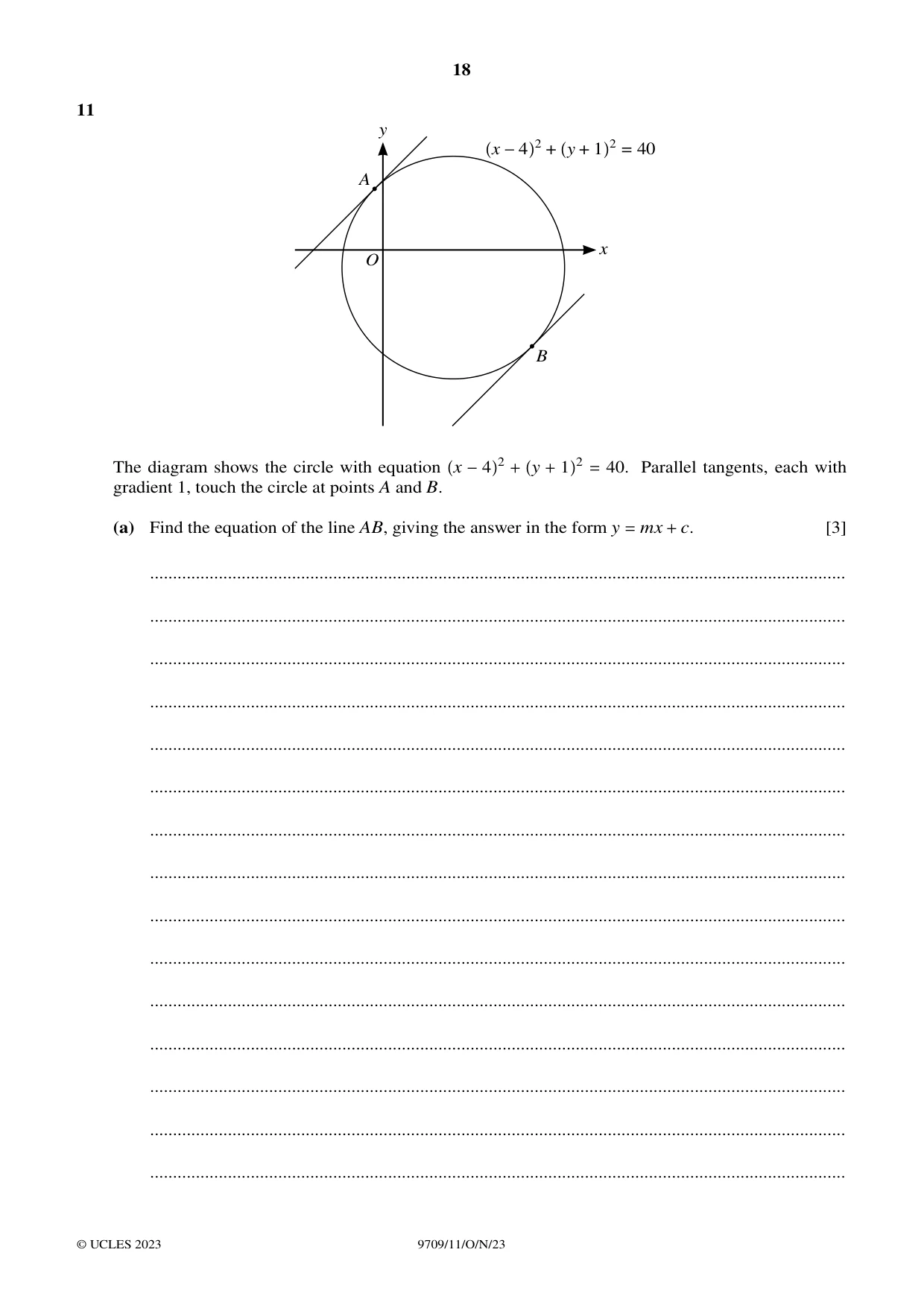 Cambridge A Level Mathematics 9709 2023 Oct/Nov Paper 1 · Variant 1 question paper, page 18 of 20