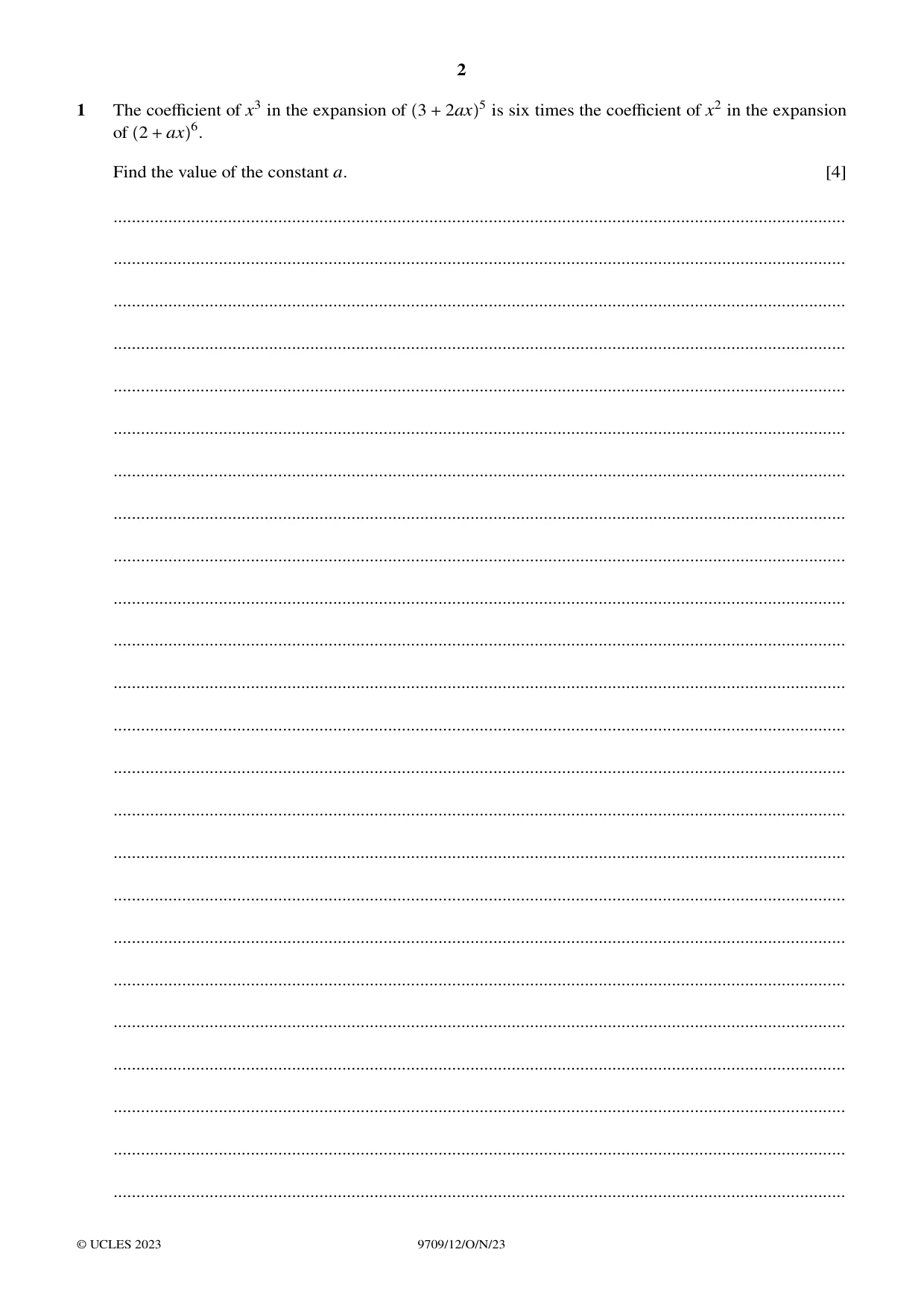 Cambridge A Level Mathematics 9709 2023 Oct/Nov Paper 1 · Variant 2 question paper, page 2 of 20