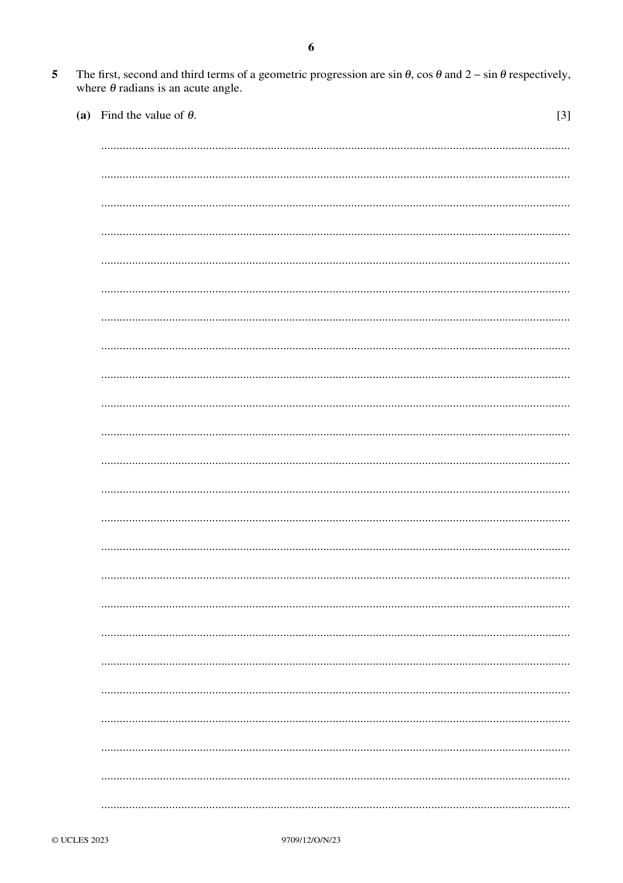 Cambridge A Level Mathematics 9709 2023 Oct/Nov Paper 1 · Variant 2 question paper, page 6 of 20