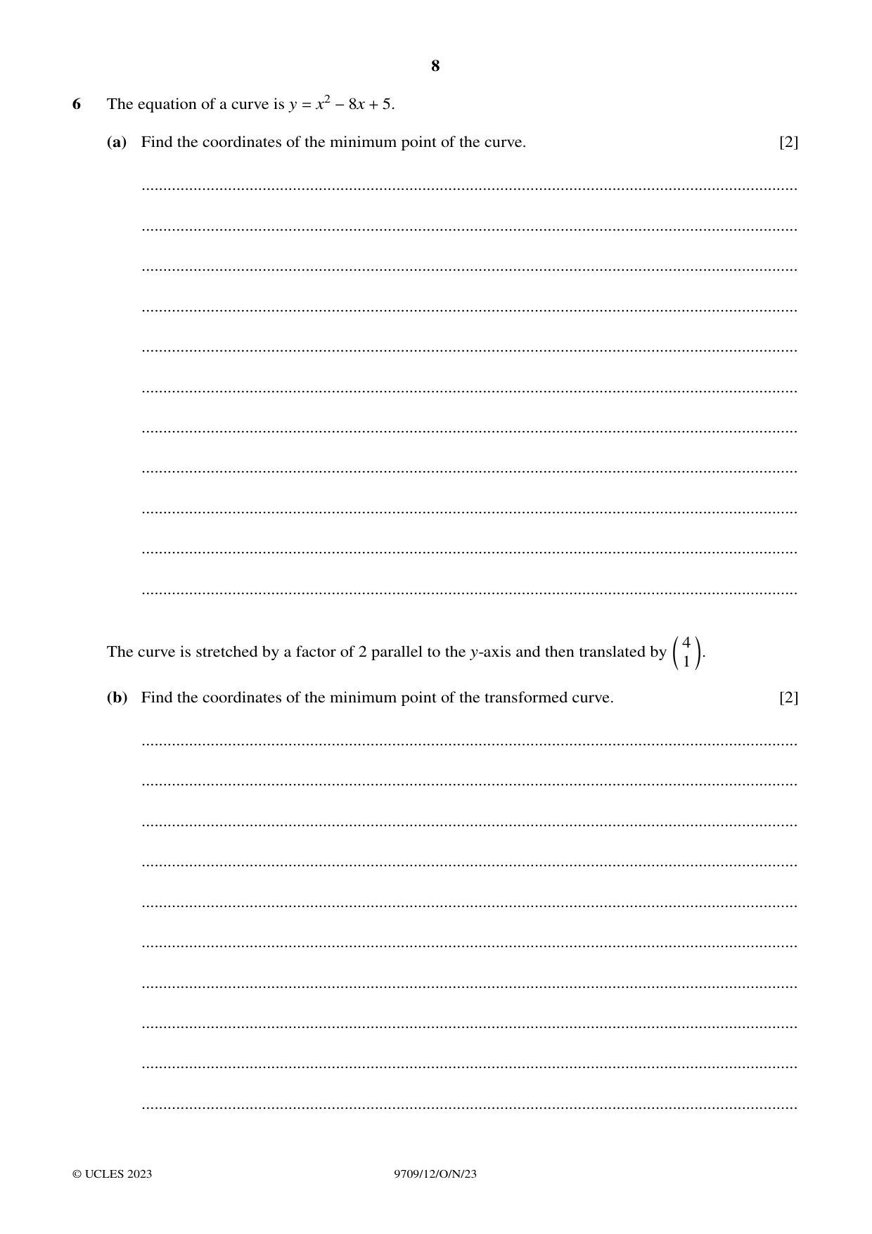 Cambridge A Level Mathematics 9709 2023 Oct/Nov Paper 1 · Variant 2 question paper, page 8 of 20