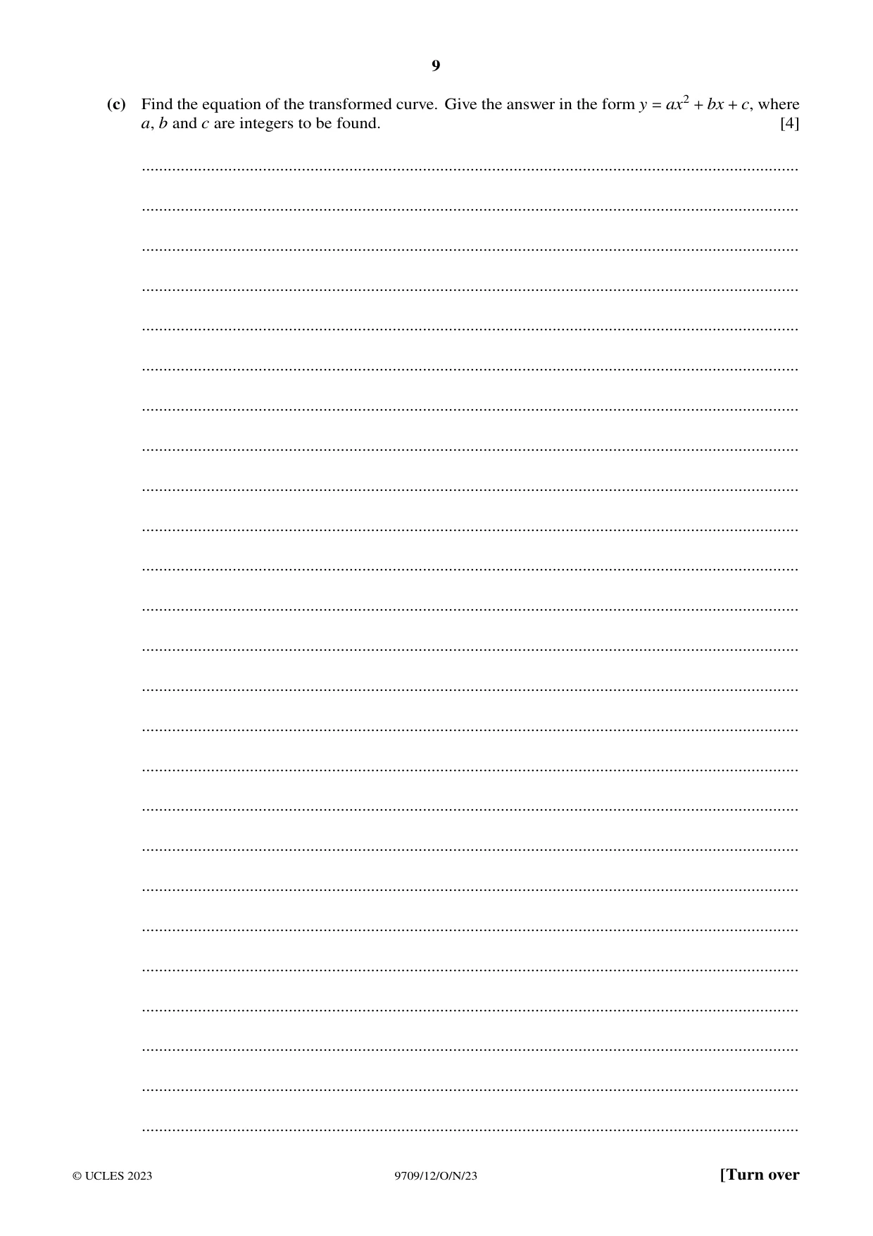 Cambridge A Level Mathematics 9709 2023 Oct/Nov Paper 1 · Variant 2 question paper, page 9 of 20