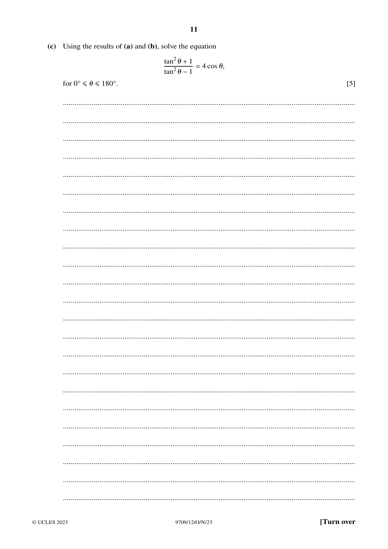 Cambridge A Level Mathematics 9709 2023 Oct/Nov Paper 1 · Variant 2 question paper, page 11 of 20