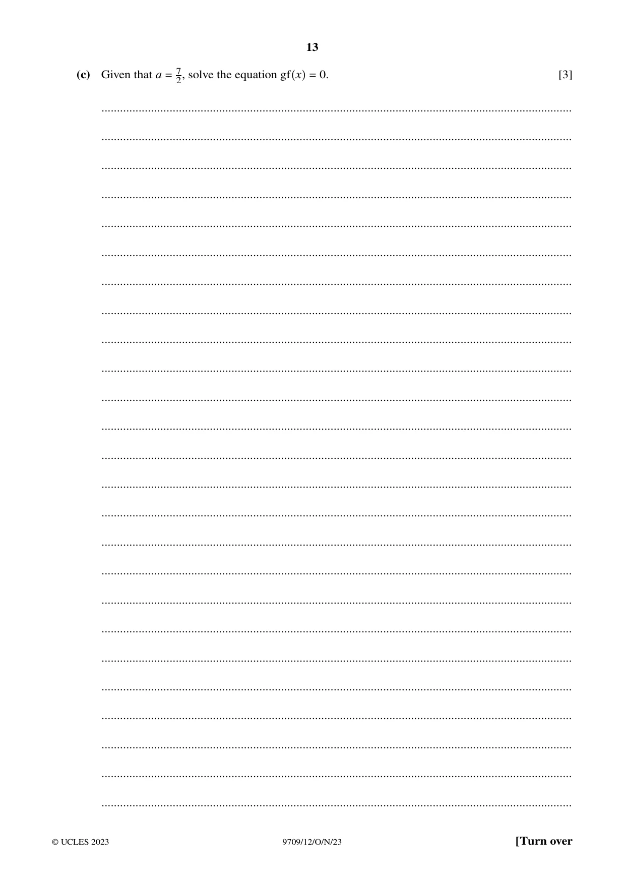 Cambridge A Level Mathematics 9709 2023 Oct/Nov Paper 1 · Variant 2 question paper, page 13 of 20