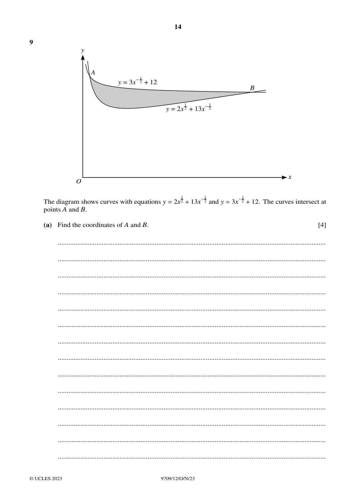 Cambridge A Level Mathematics 9709 2023 Oct/Nov Paper 1 · Variant 2 question paper, page 14 of 20