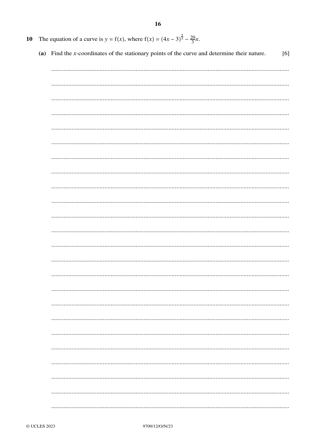 Cambridge A Level Mathematics 9709 2023 Oct/Nov Paper 1 · Variant 2 question paper, page 16 of 20