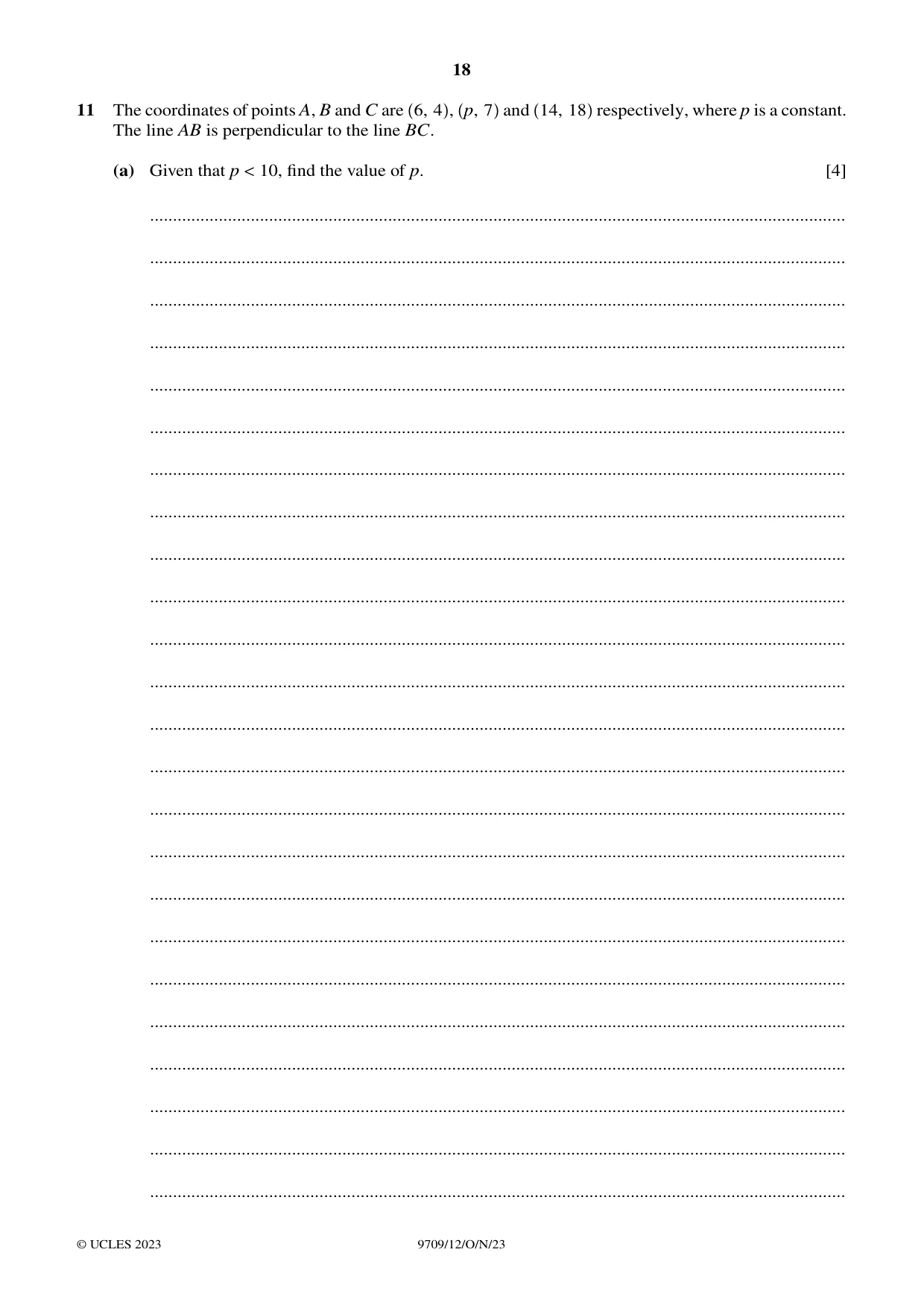 Cambridge A Level Mathematics 9709 2023 Oct/Nov Paper 1 · Variant 2 question paper, page 18 of 20