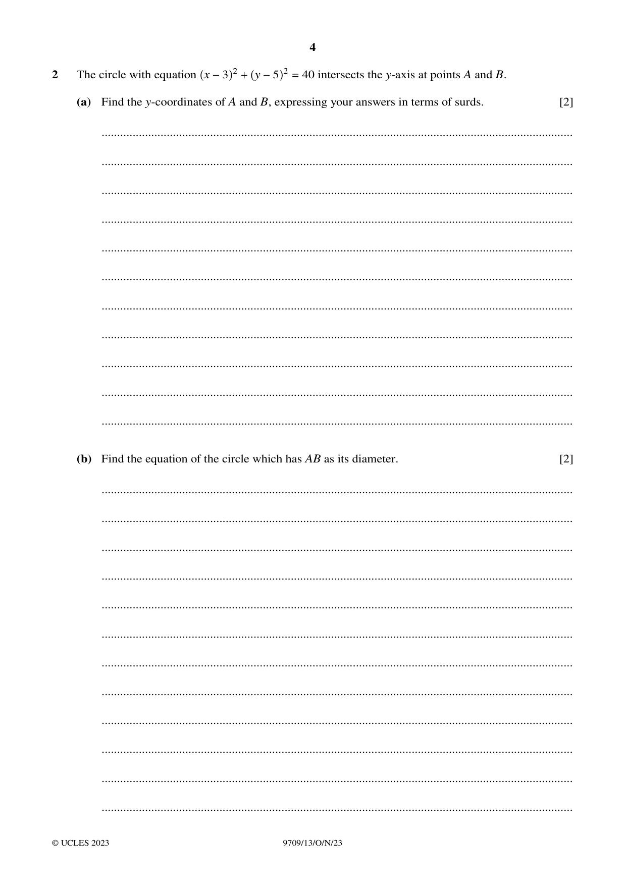 Cambridge A Level Mathematics 9709 2023 Oct/Nov Paper 1 · Variant 3 question paper, page 4 of 16