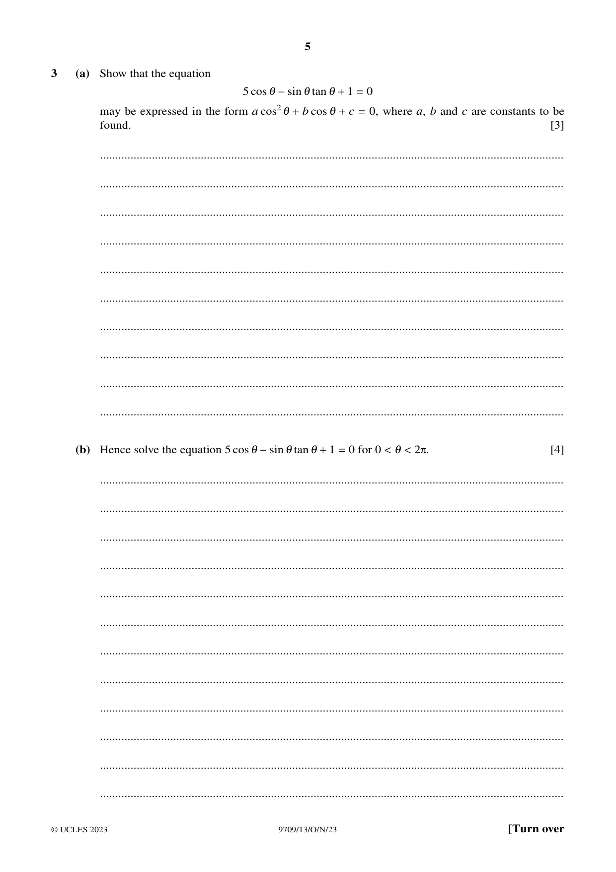 Cambridge A Level Mathematics 9709 2023 Oct/Nov Paper 1 · Variant 3 question paper, page 5 of 16