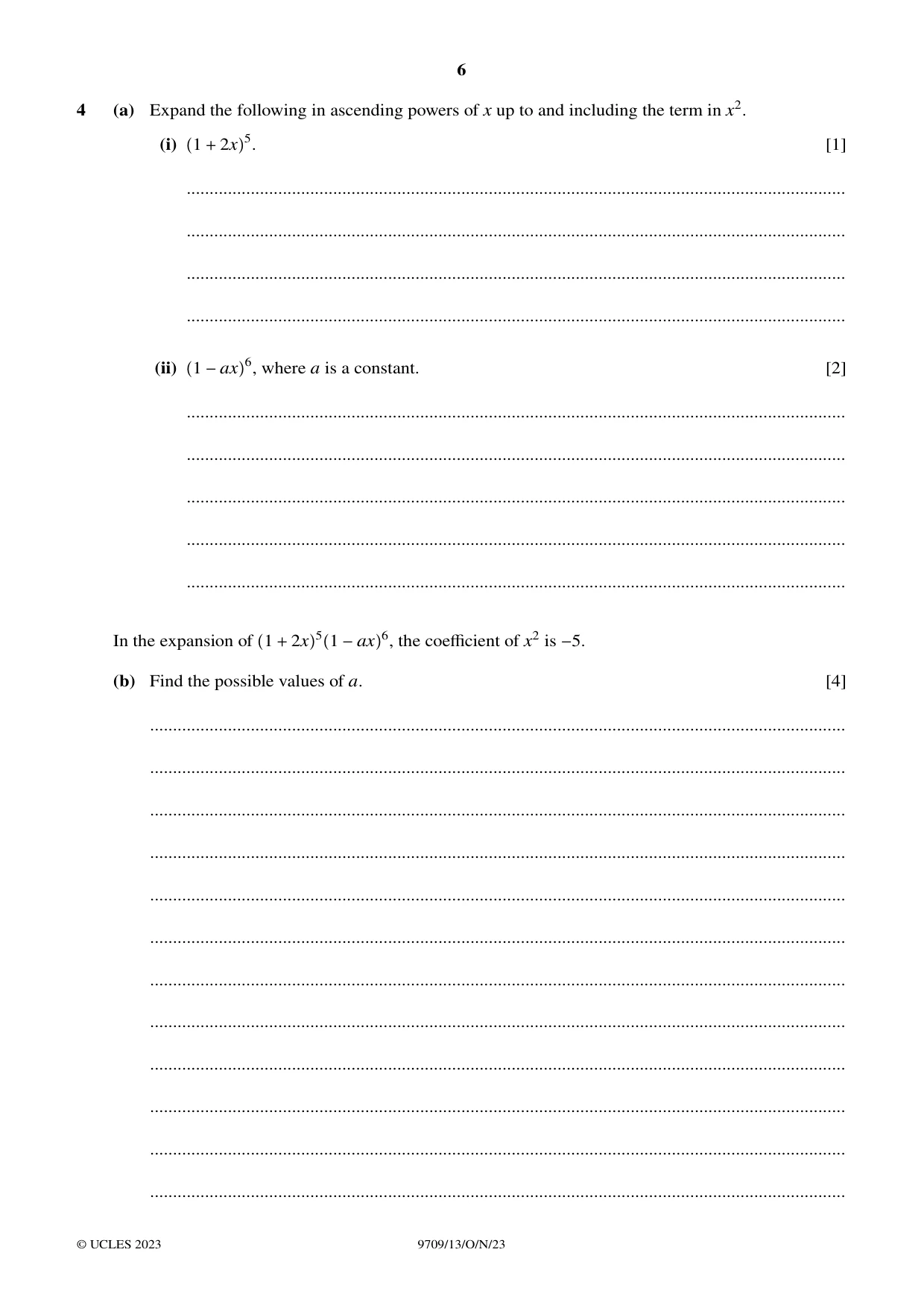 Cambridge A Level Mathematics 9709 2023 Oct/Nov Paper 1 · Variant 3 question paper, page 6 of 16