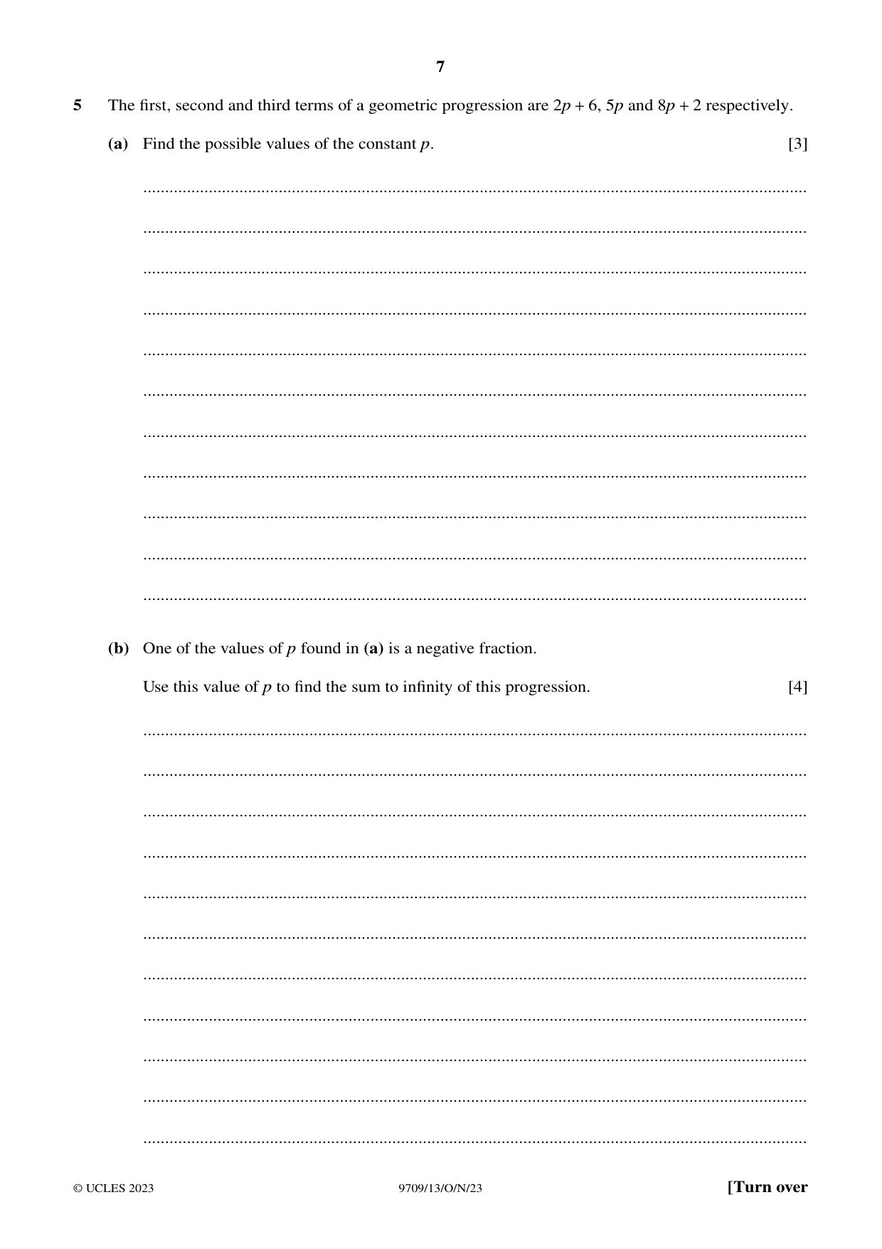 Cambridge A Level Mathematics 9709 2023 Oct/Nov Paper 1 · Variant 3 question paper, page 7 of 16