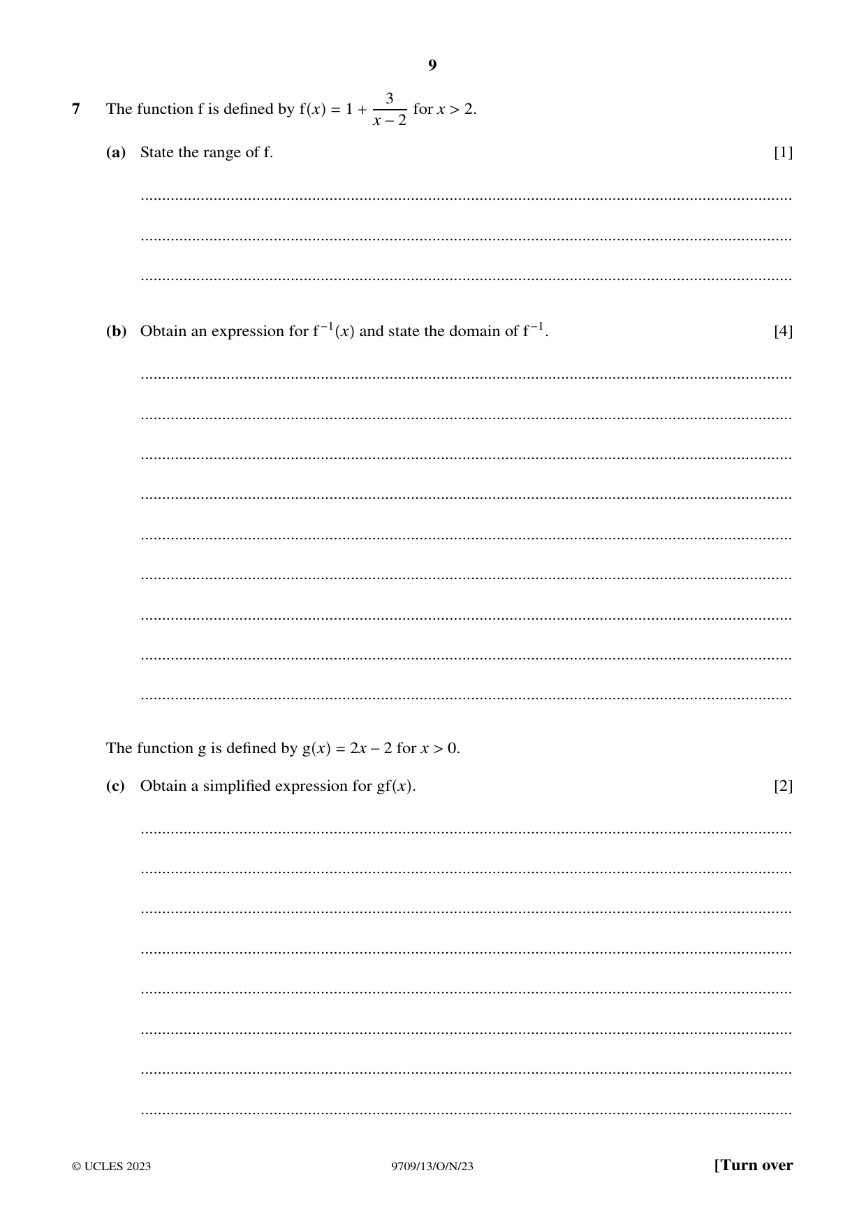 Cambridge A Level Mathematics 9709 2023 Oct/Nov Paper 1 · Variant 3 question paper, page 9 of 16