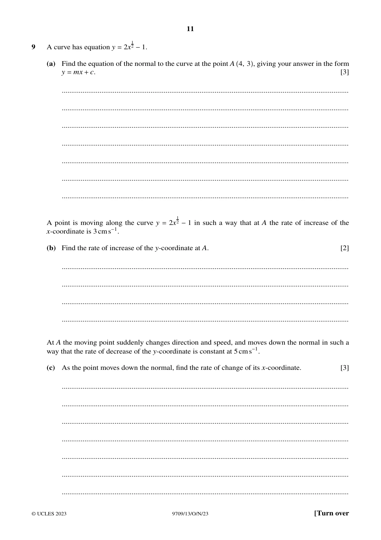 Cambridge A Level Mathematics 9709 2023 Oct/Nov Paper 1 · Variant 3 question paper, page 11 of 16