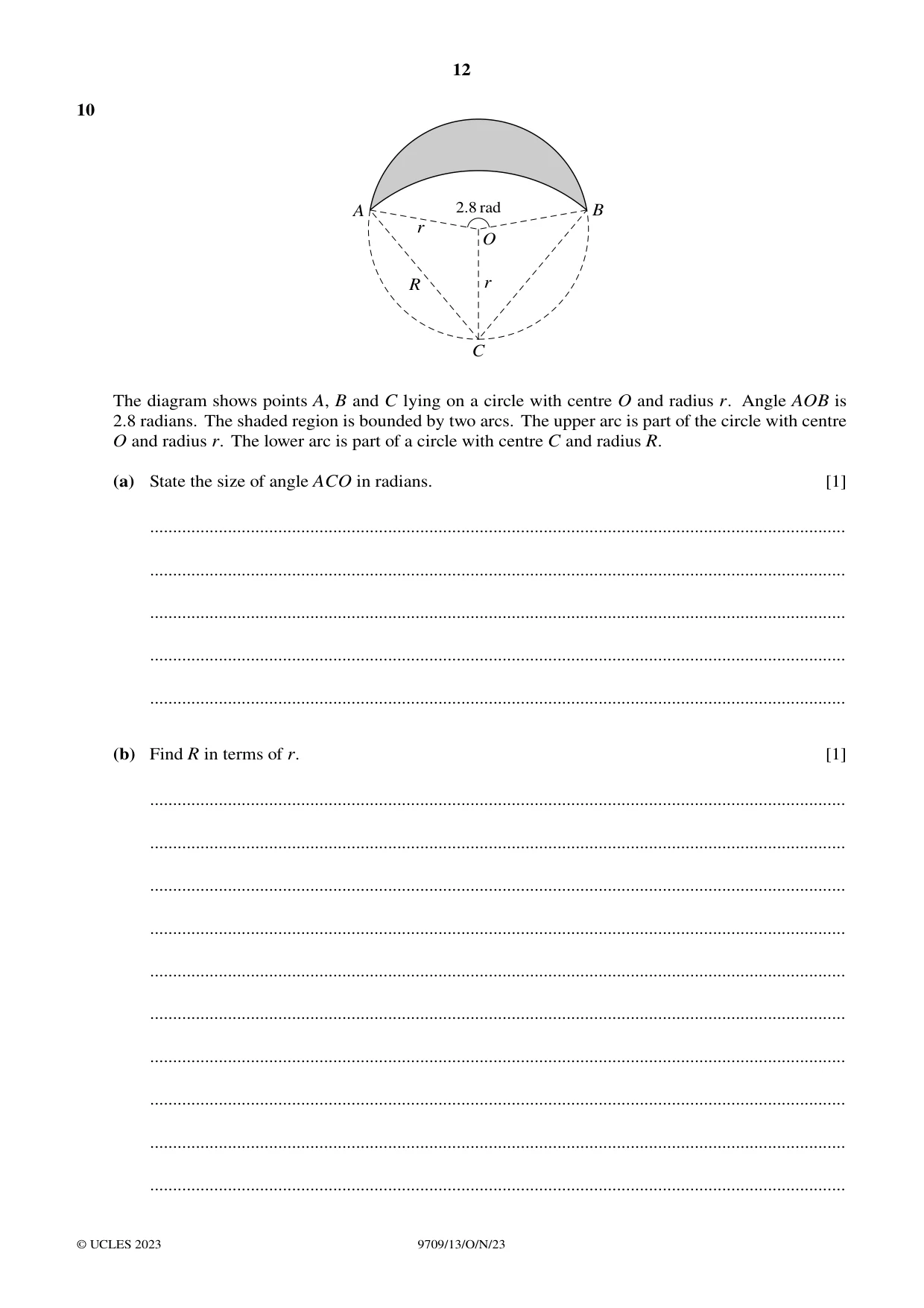 Cambridge A Level Mathematics 9709 2023 Oct/Nov Paper 1 · Variant 3 question paper, page 12 of 16