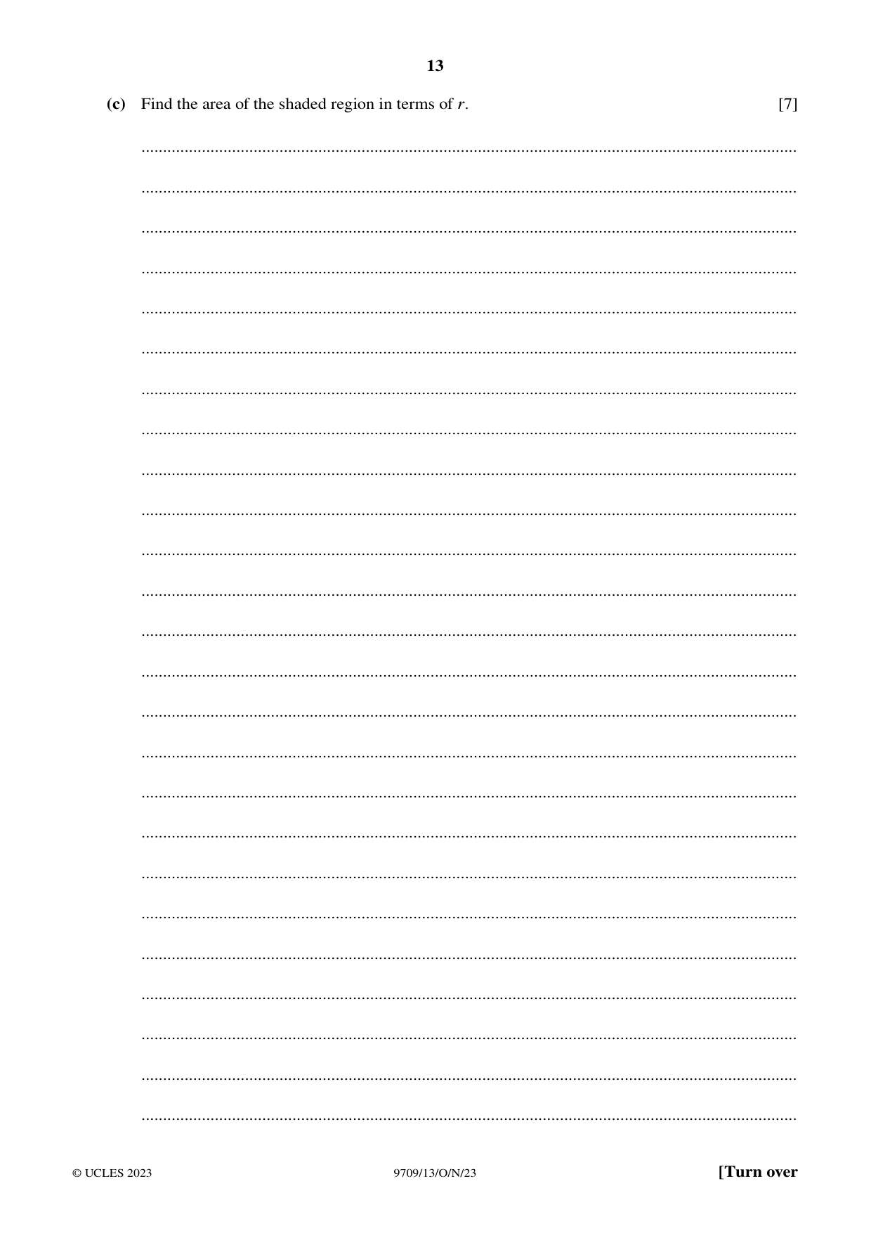 Cambridge A Level Mathematics 9709 2023 Oct/Nov Paper 1 · Variant 3 question paper, page 13 of 16