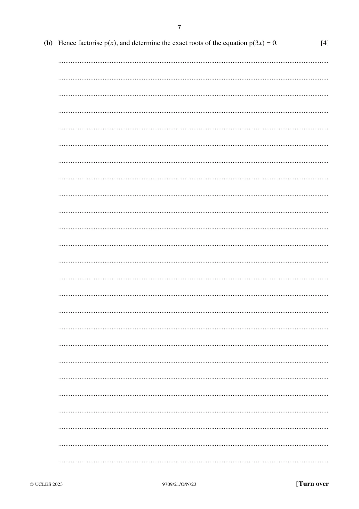 Cambridge A Level Mathematics 9709 2023 Oct/Nov Paper 2 · Variant 1 question paper, page 7 of 12