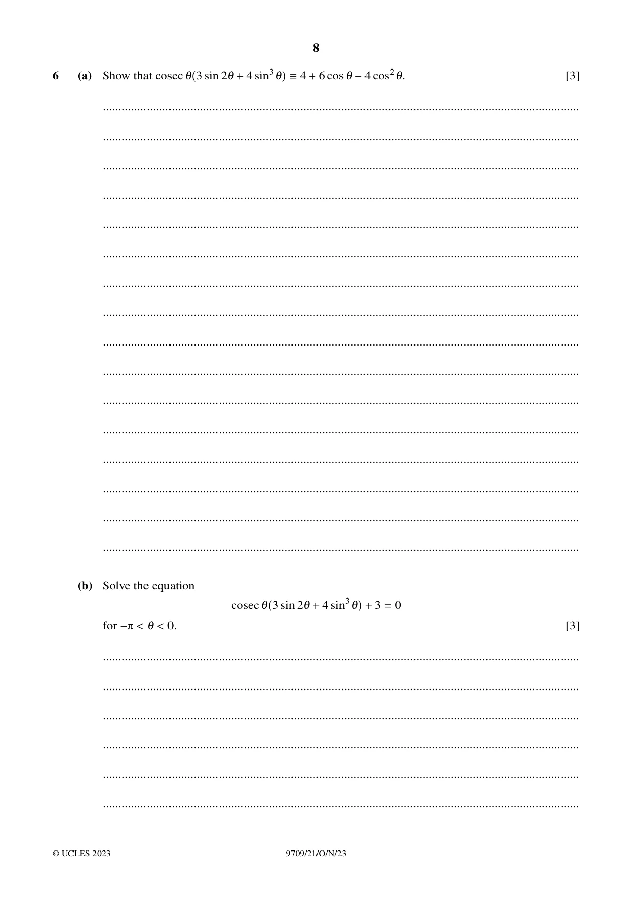 Cambridge A Level Mathematics 9709 2023 Oct/Nov Paper 2 · Variant 1 question paper, page 8 of 12