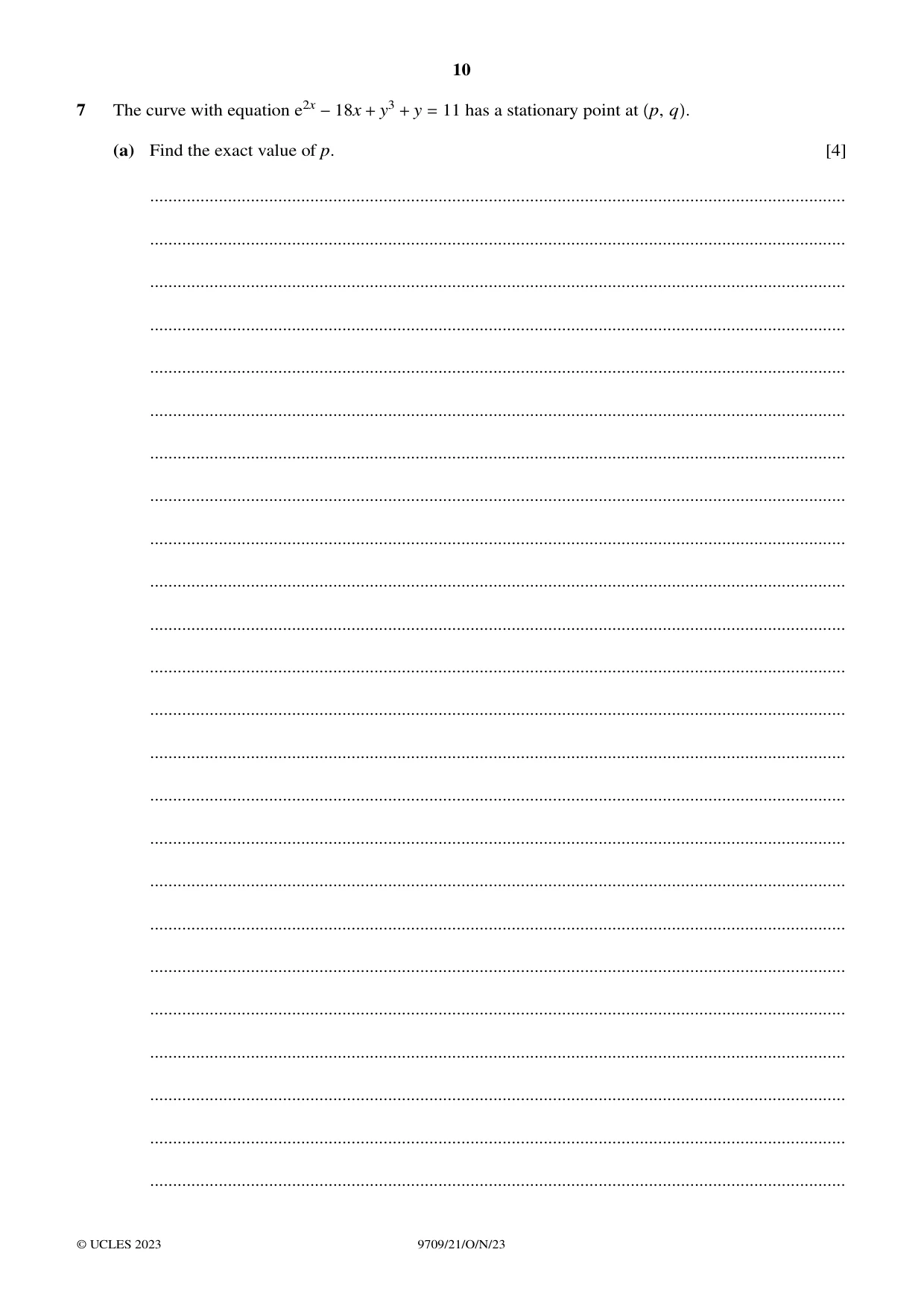 Cambridge A Level Mathematics 9709 2023 Oct/Nov Paper 2 · Variant 1 question paper, page 10 of 12