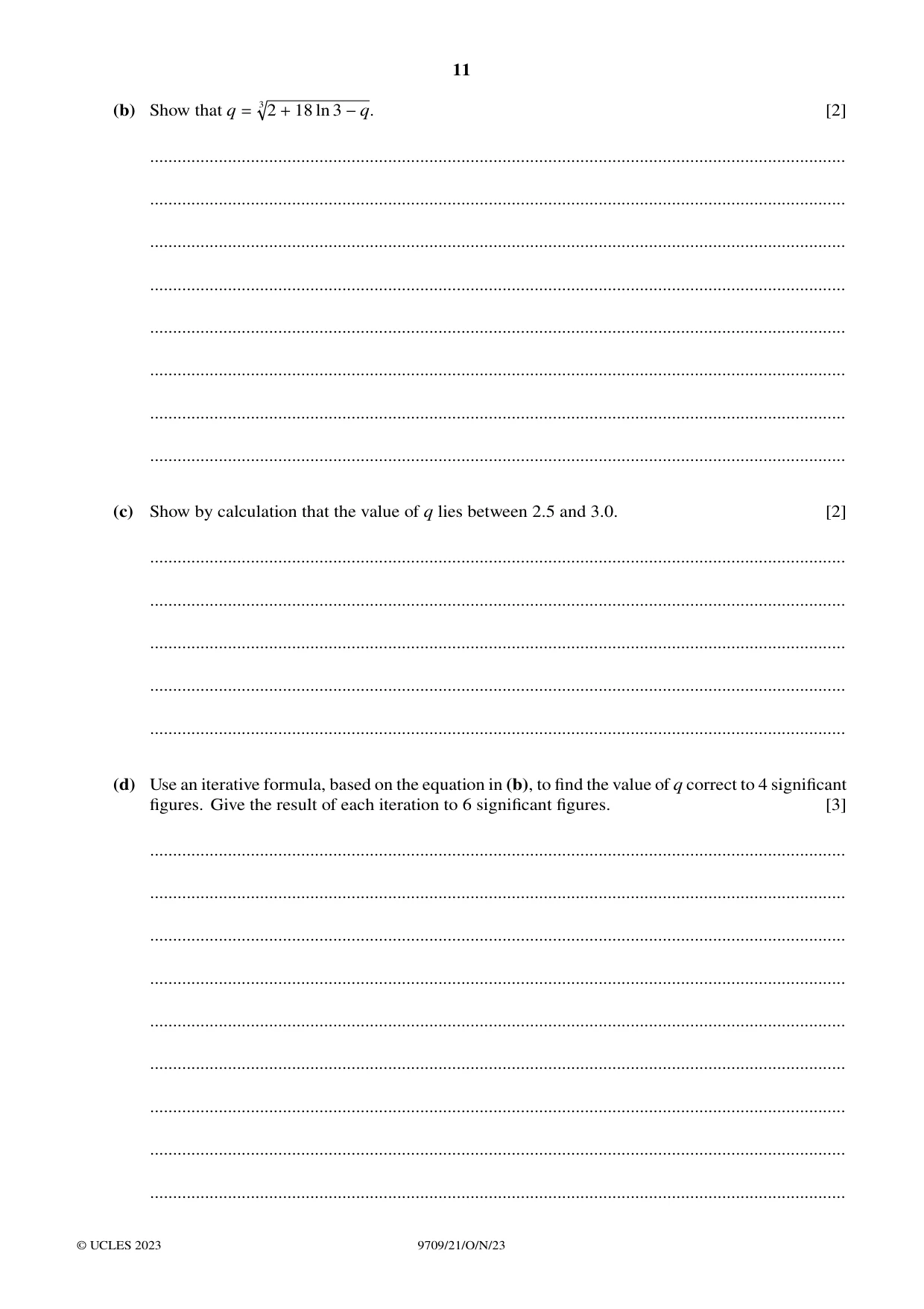 Cambridge A Level Mathematics 9709 2023 Oct/Nov Paper 2 · Variant 1 question paper, page 11 of 12