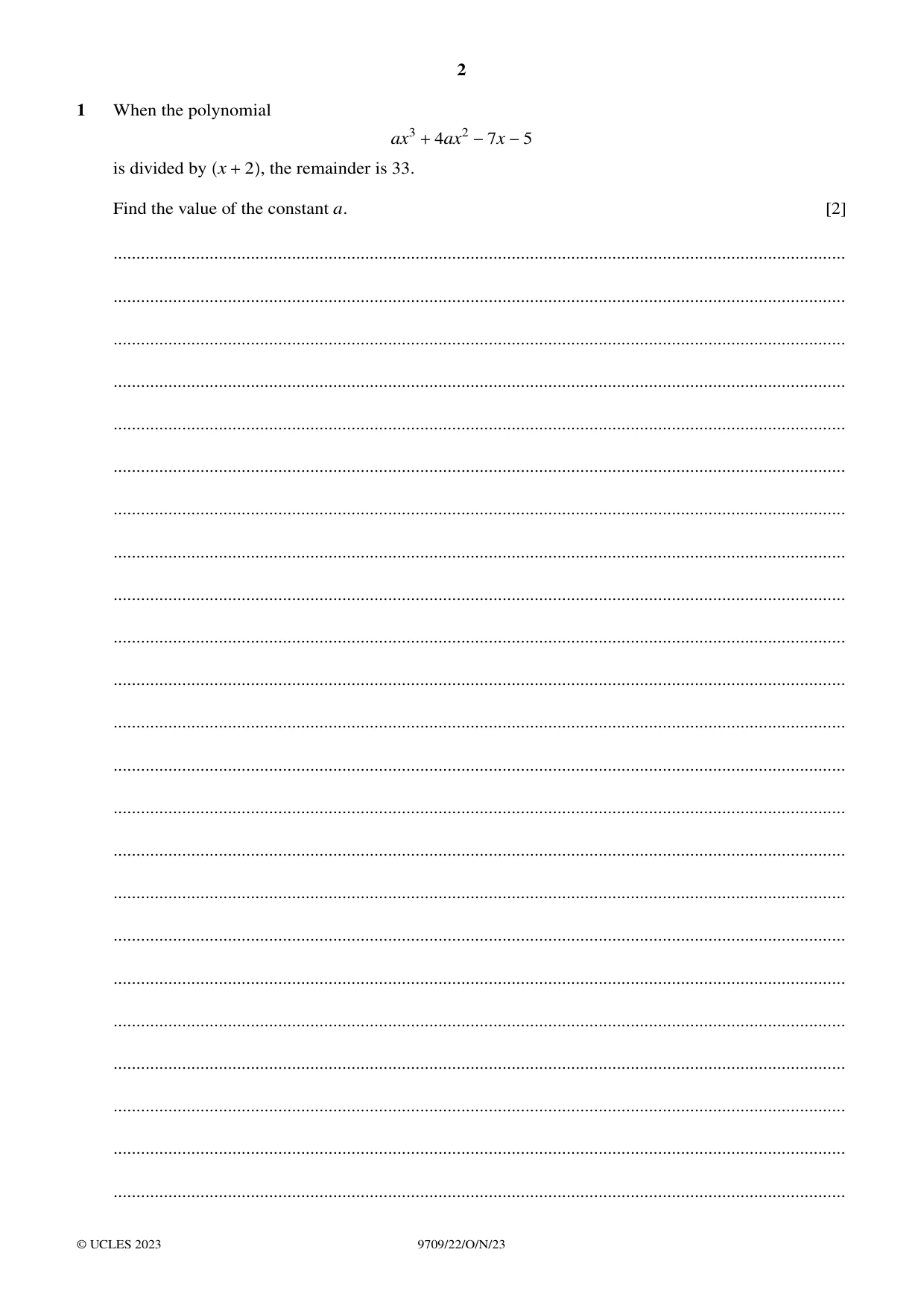 Cambridge A Level Mathematics 9709 2023 Oct/Nov Paper 2 · Variant 2 question paper, page 2 of 16