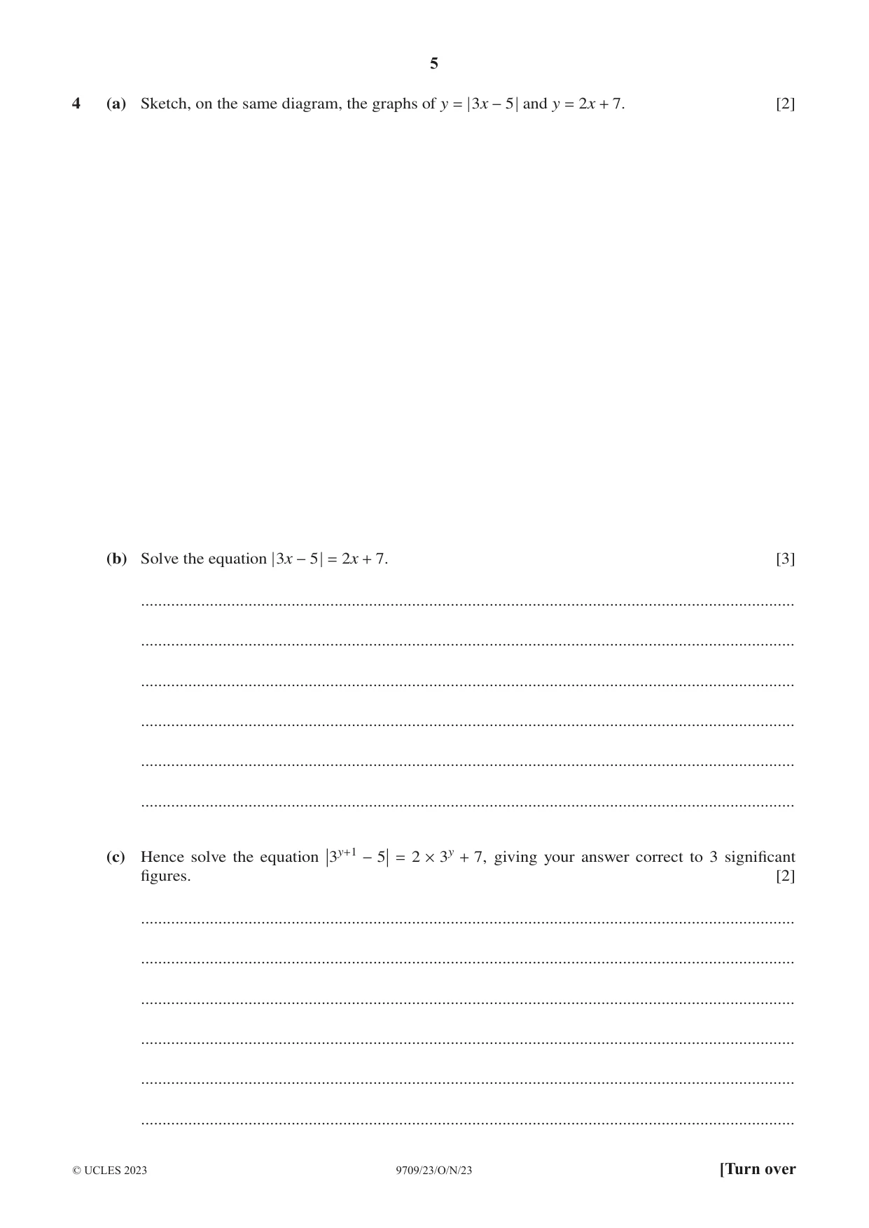 Cambridge A Level Mathematics 9709 2023 Oct/Nov Paper 2 · Variant 3 question paper, page 5 of 12