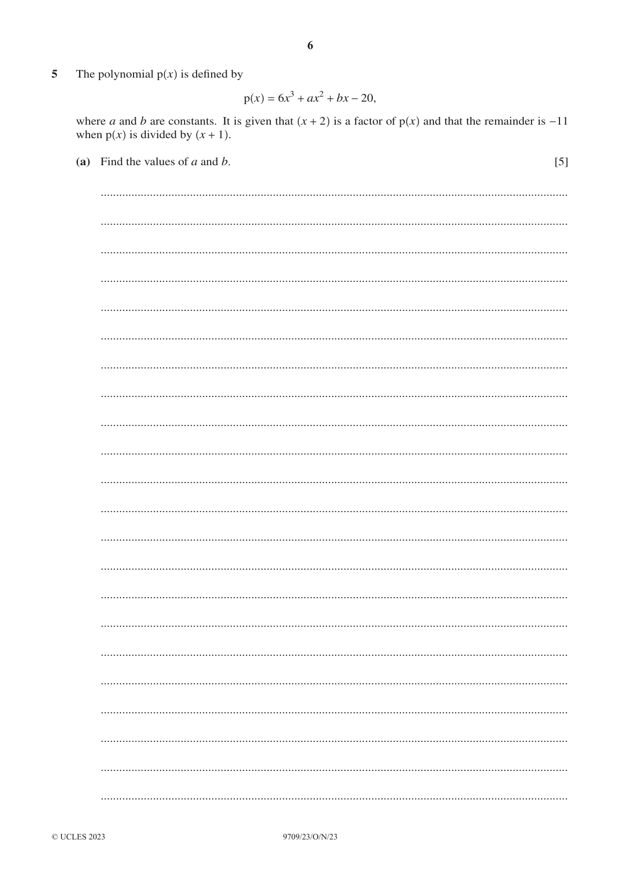 Cambridge A Level Mathematics 9709 2023 Oct/Nov Paper 2 · Variant 3 question paper, page 6 of 12