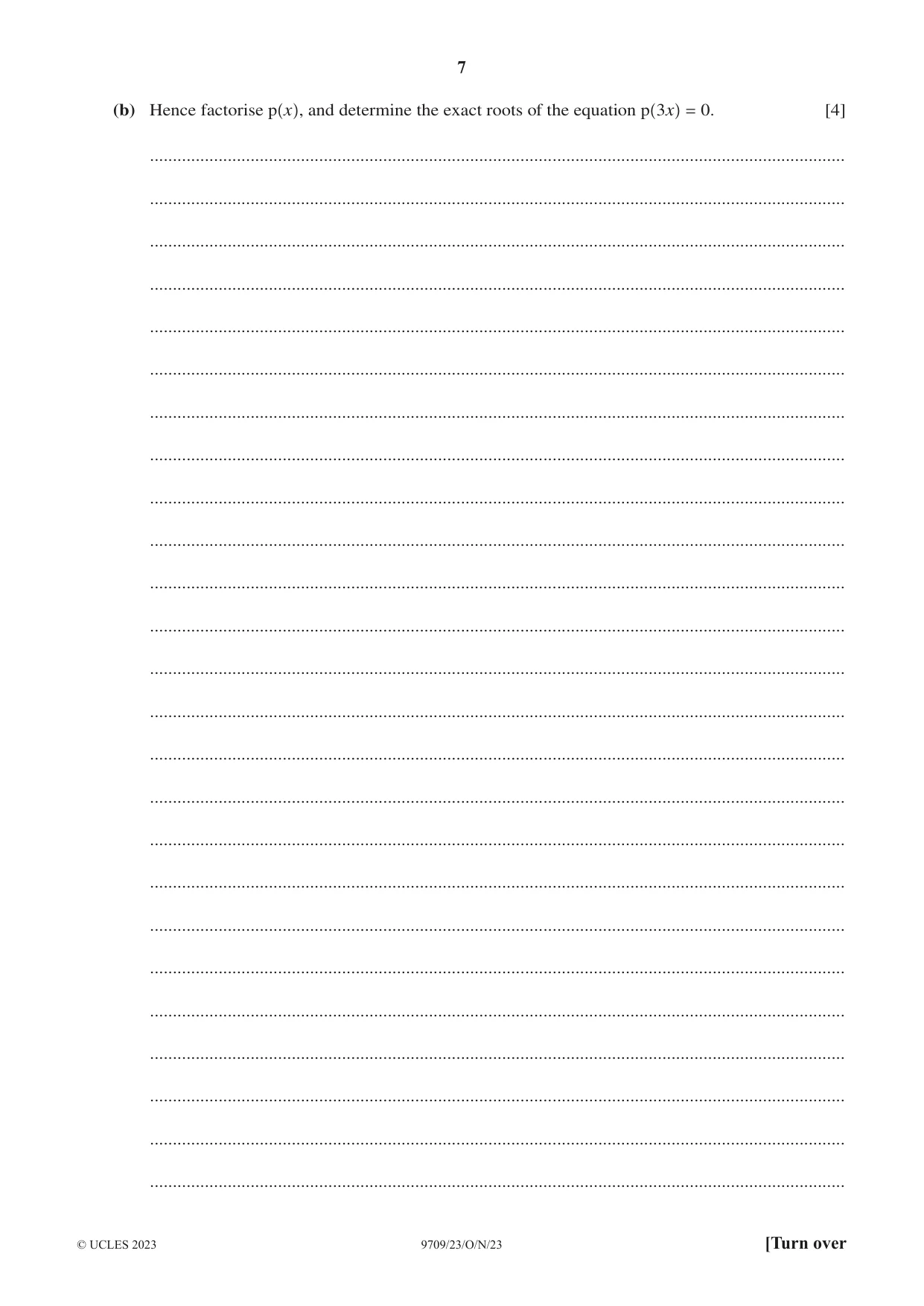 Cambridge A Level Mathematics 9709 2023 Oct/Nov Paper 2 · Variant 3 question paper, page 7 of 12