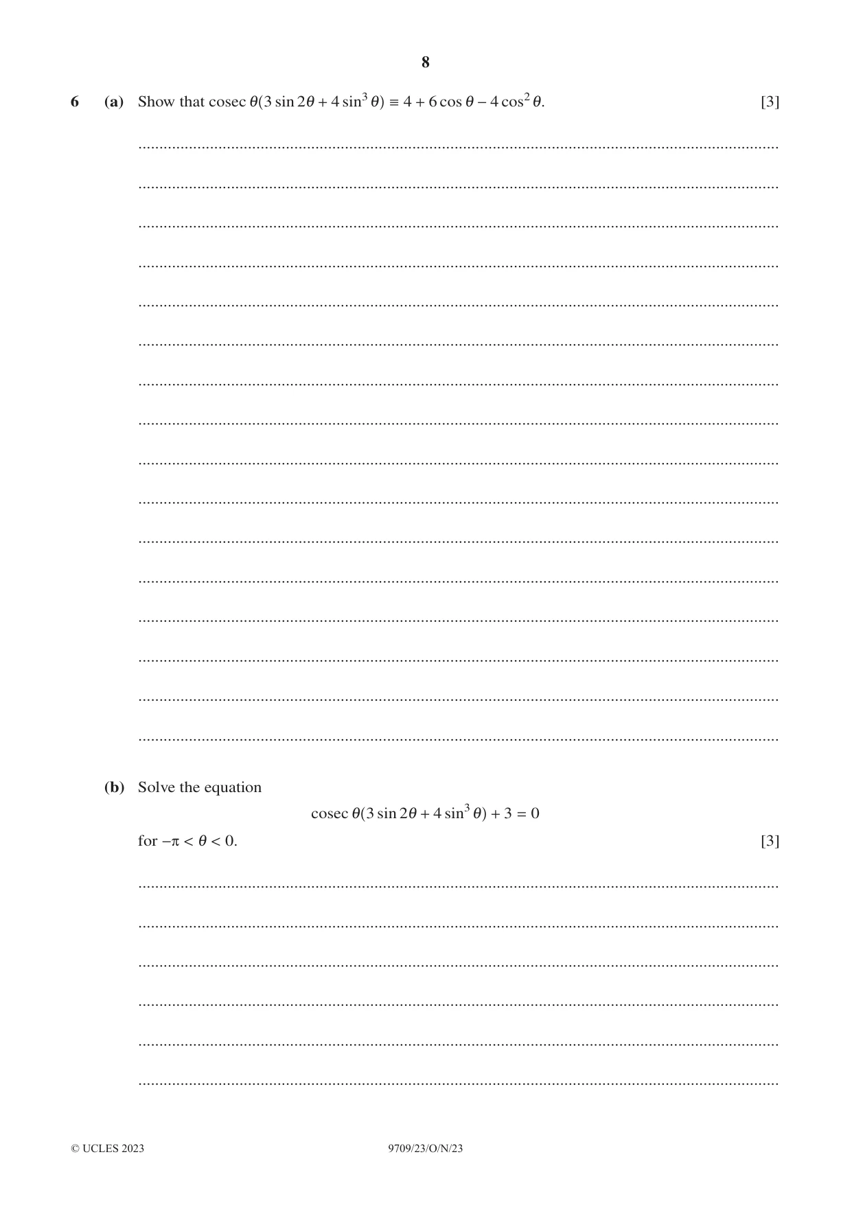 Cambridge A Level Mathematics 9709 2023 Oct/Nov Paper 2 · Variant 3 question paper, page 8 of 12