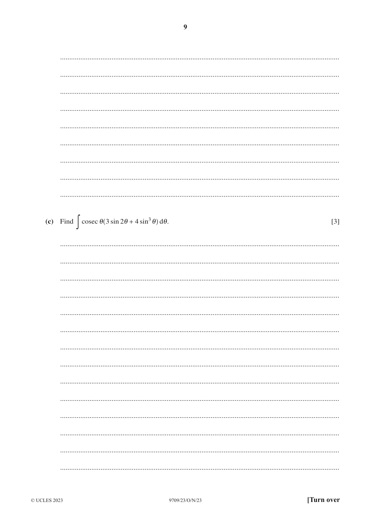 Cambridge A Level Mathematics 9709 2023 Oct/Nov Paper 2 · Variant 3 question paper, page 9 of 12