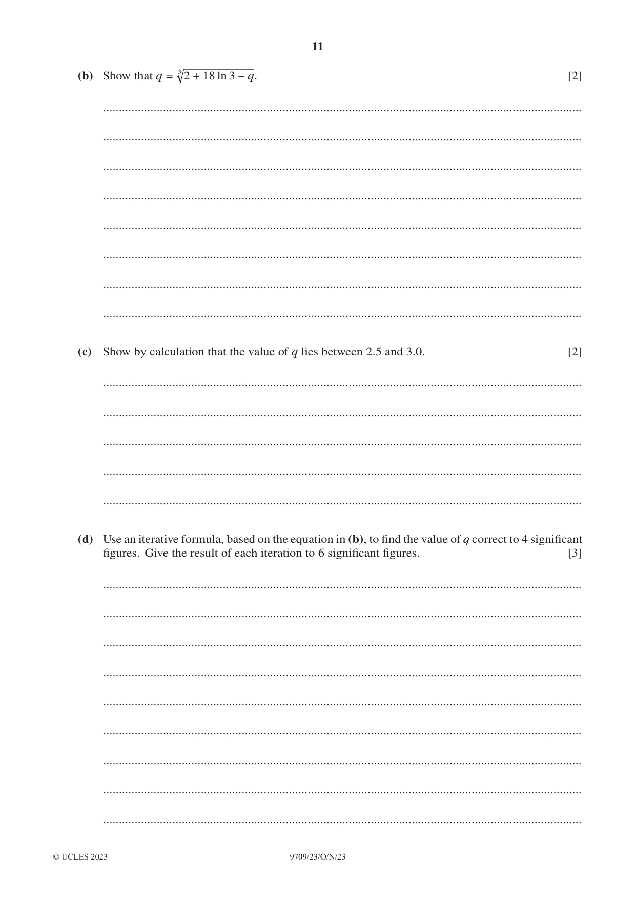 Cambridge A Level Mathematics 9709 2023 Oct/Nov Paper 2 · Variant 3 question paper, page 11 of 12