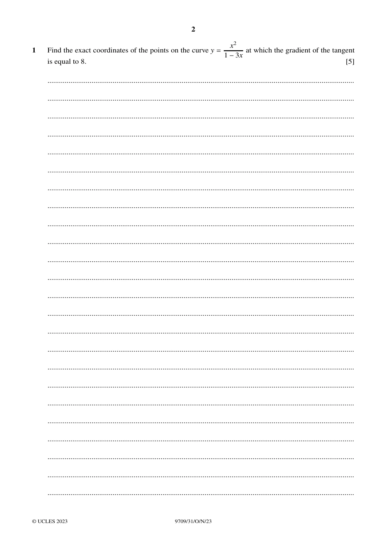 Cambridge A Level Mathematics 9709 2023 Oct/Nov Paper 3 · Variant 1 question paper, page 2 of 20